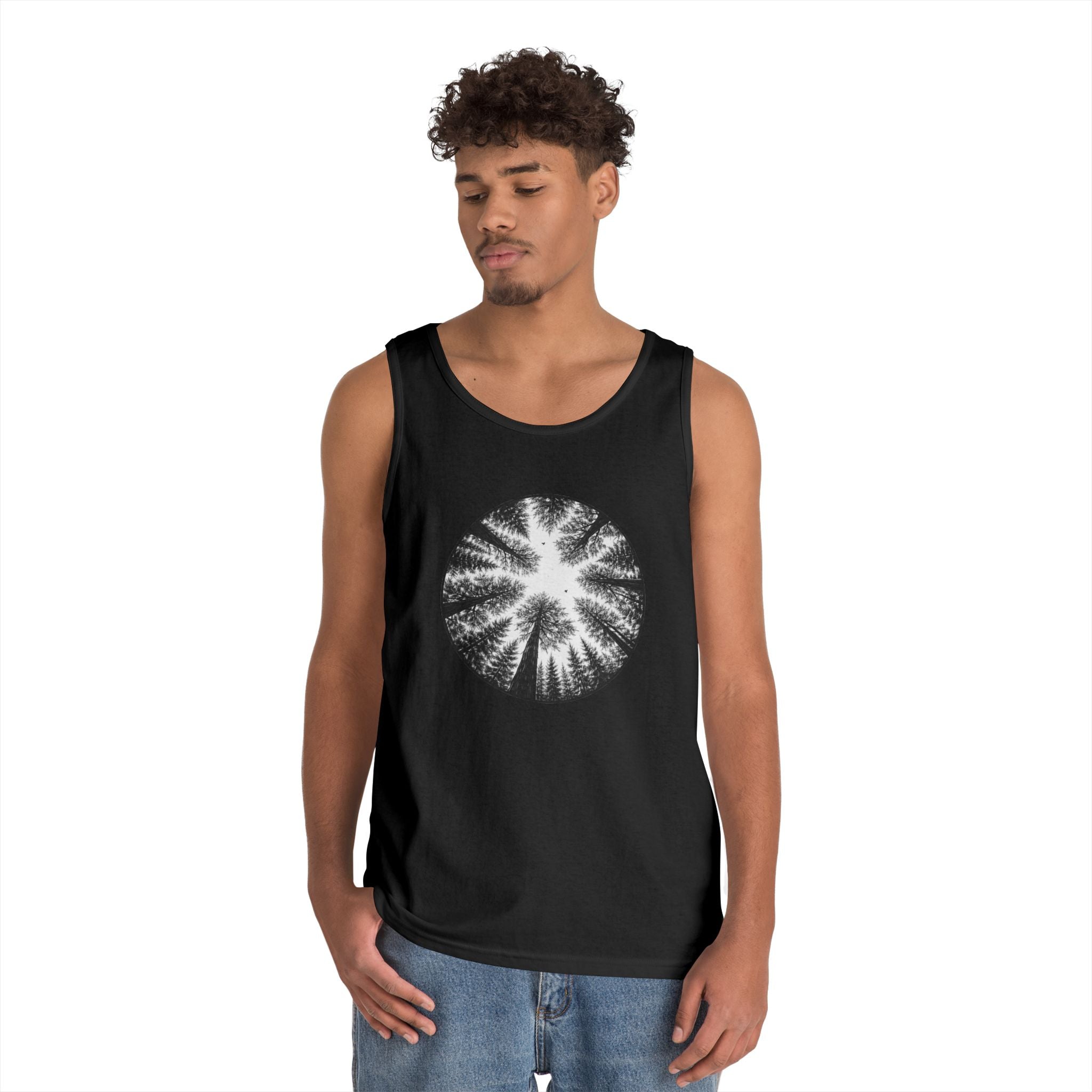 Tree Canopy Circle Tank Top | Forest Silhouette Nature Graphic Tank