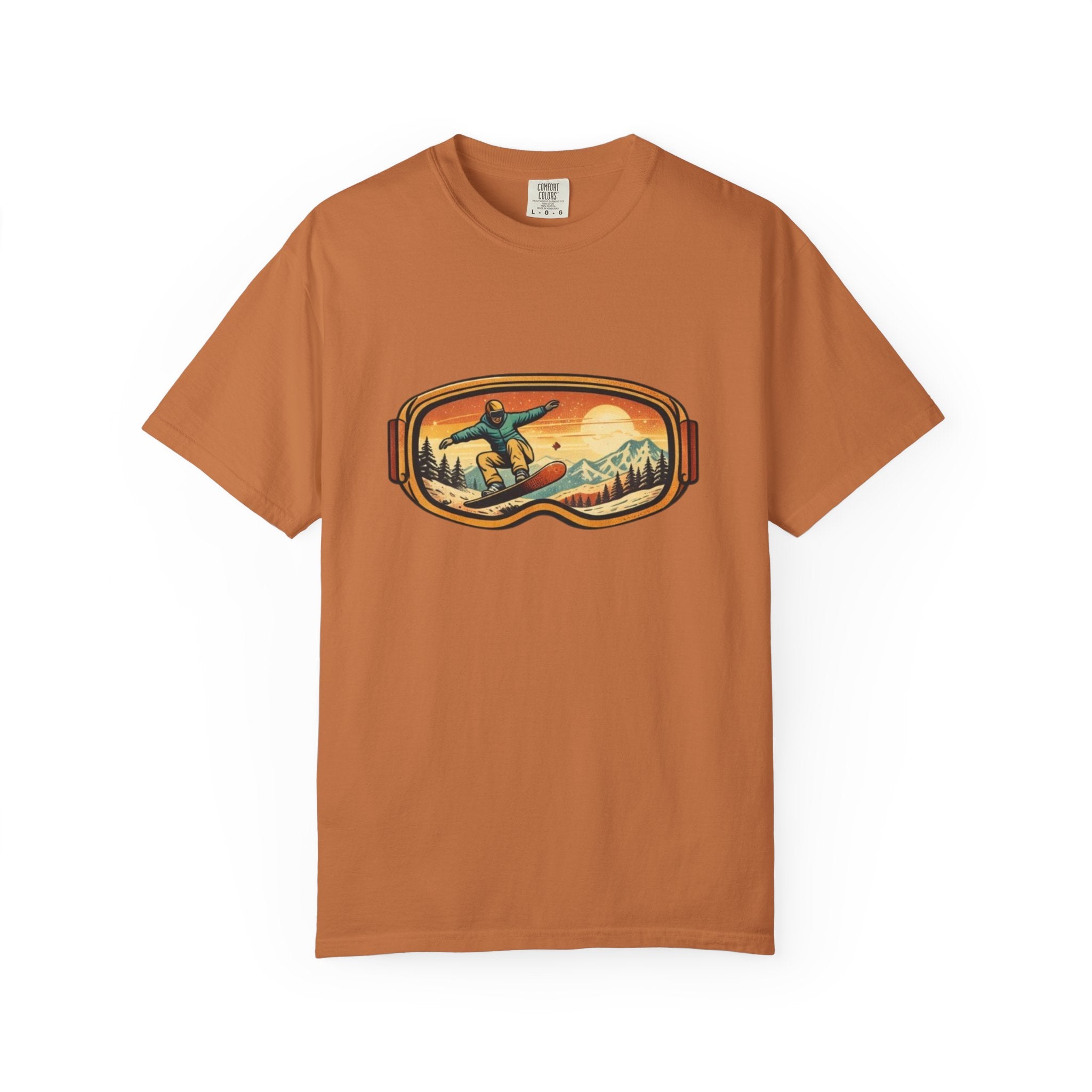Snowboard Goggles Graphic T-Shirt | Retro Mountain Snowboarding Tee