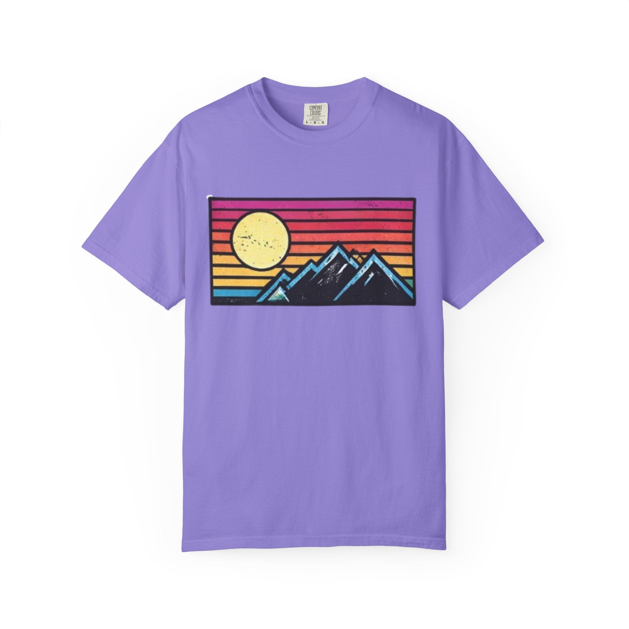 Retro Sunset Mountains T-Shirt | Vintage Striped Landscape