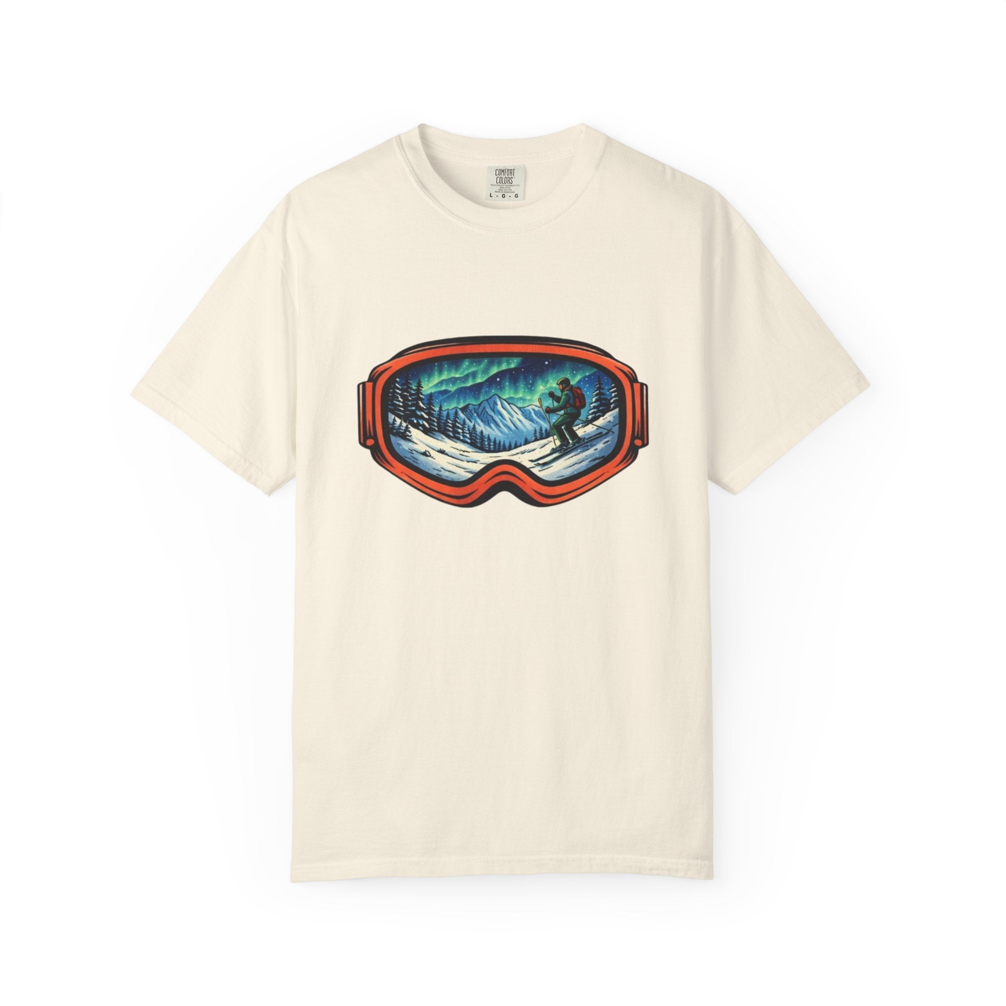 Northern Lights Ski Goggles T-Shirt | Aurora Skiing Landscape Design