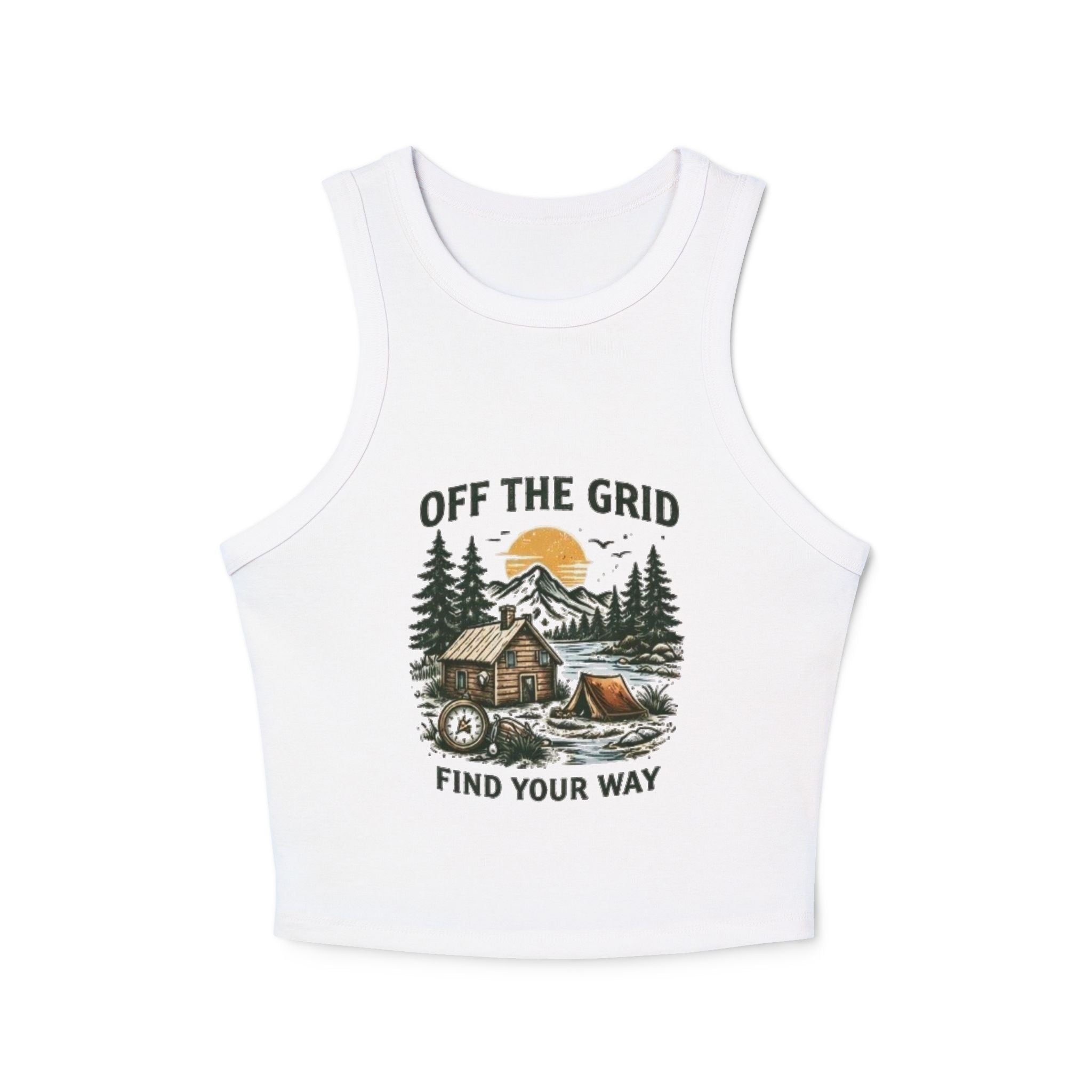 Off The Grid Cabin Tank Top | Find Your Way Women's Rib Racer