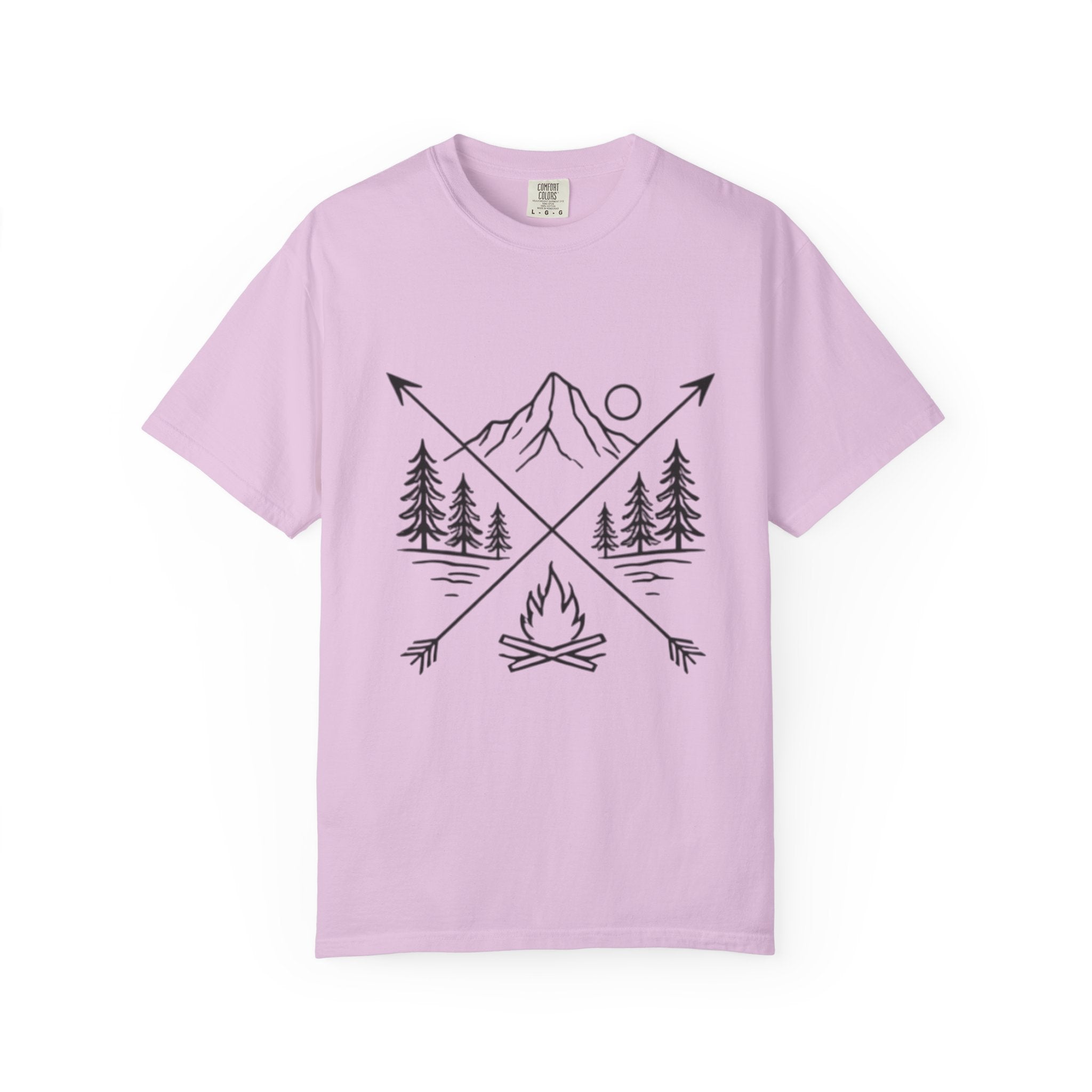 Campfire Mountain T-Shirt | Outdoor Adventure Tee with Arrows & Pines