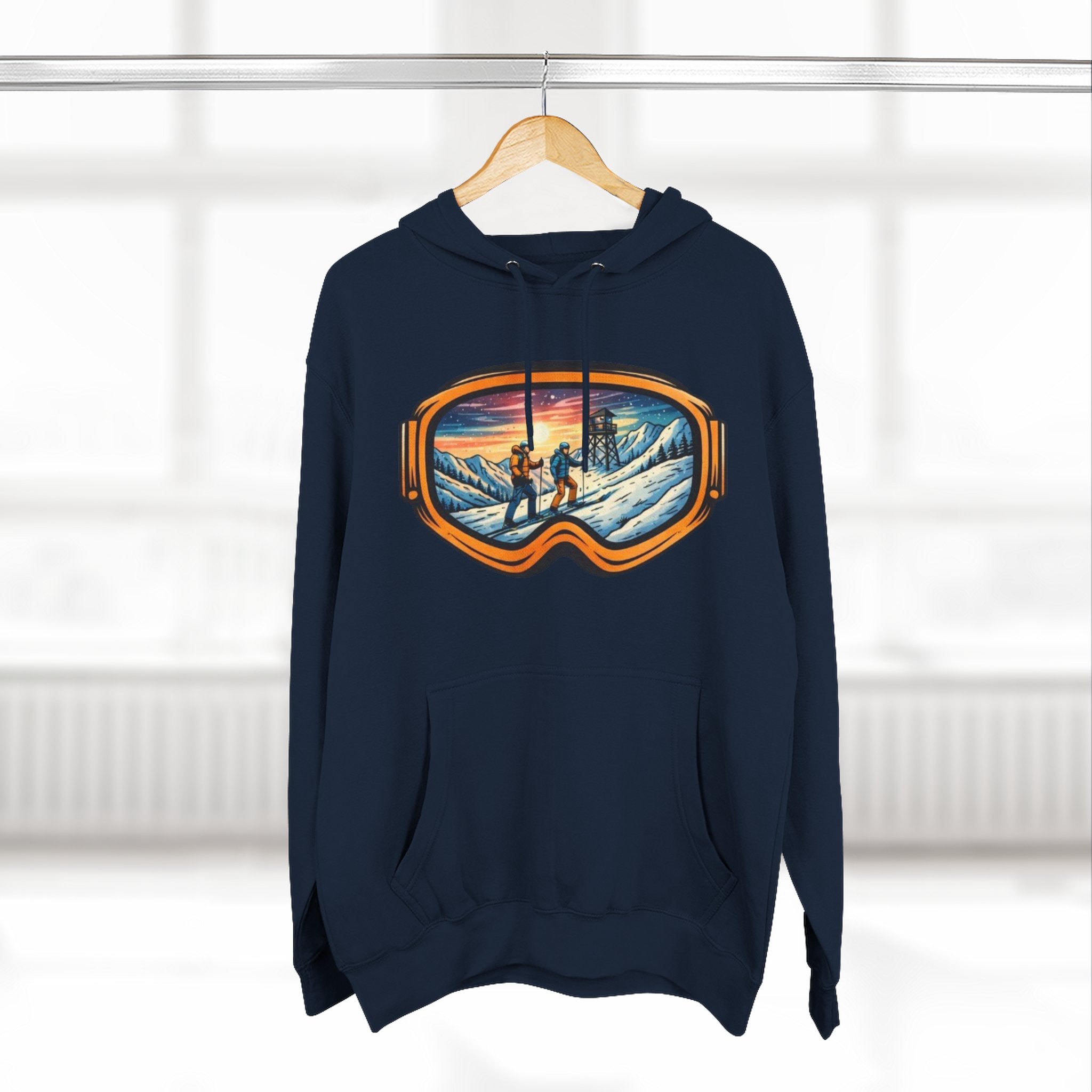 Ski Goggles Graphic Hoodie | Sunset Mountain Ski Fleece Pullover