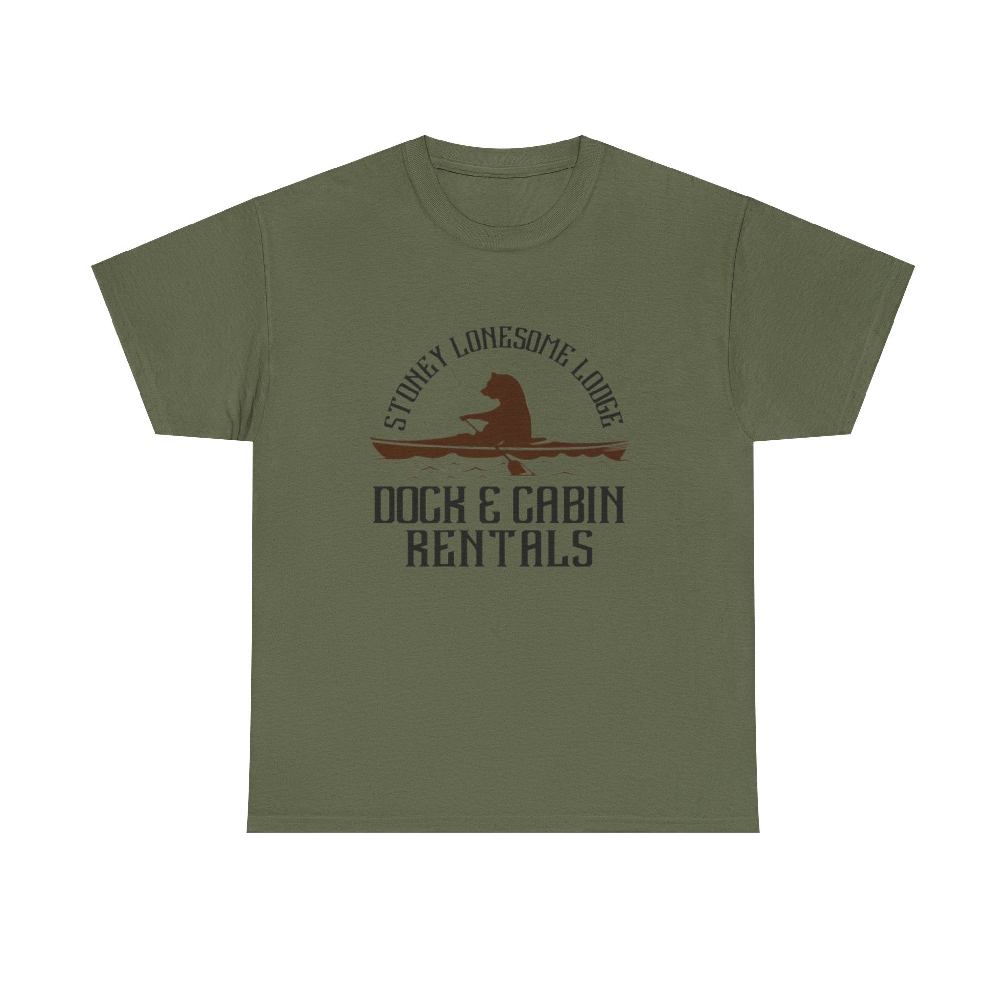 Dock & Cabin Rentals T-Shirt | Stoney Lonesome Lodge Fishing Logo Tee