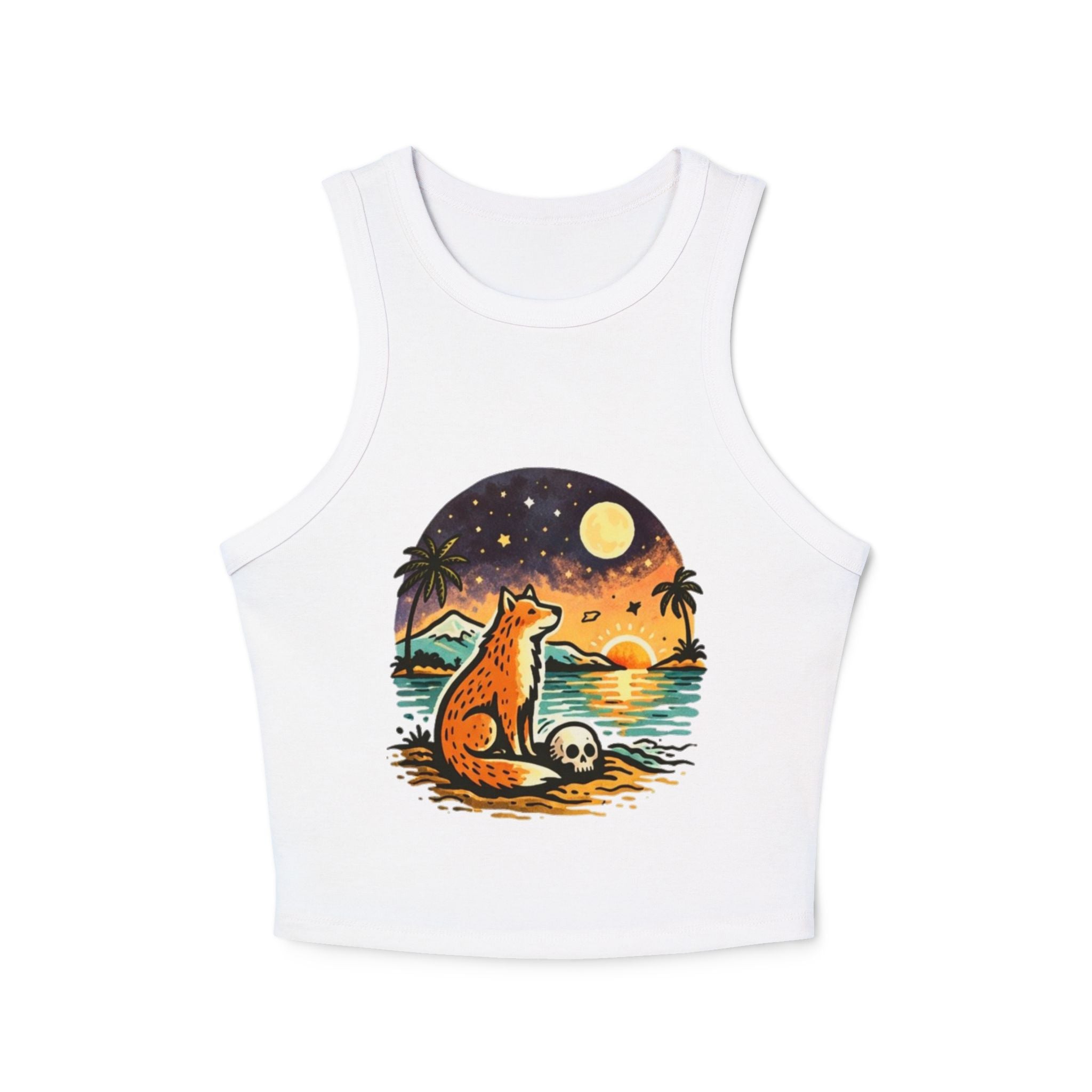 Fox Sunset Racer Tank Top | Vintage Beach Moon Graphic