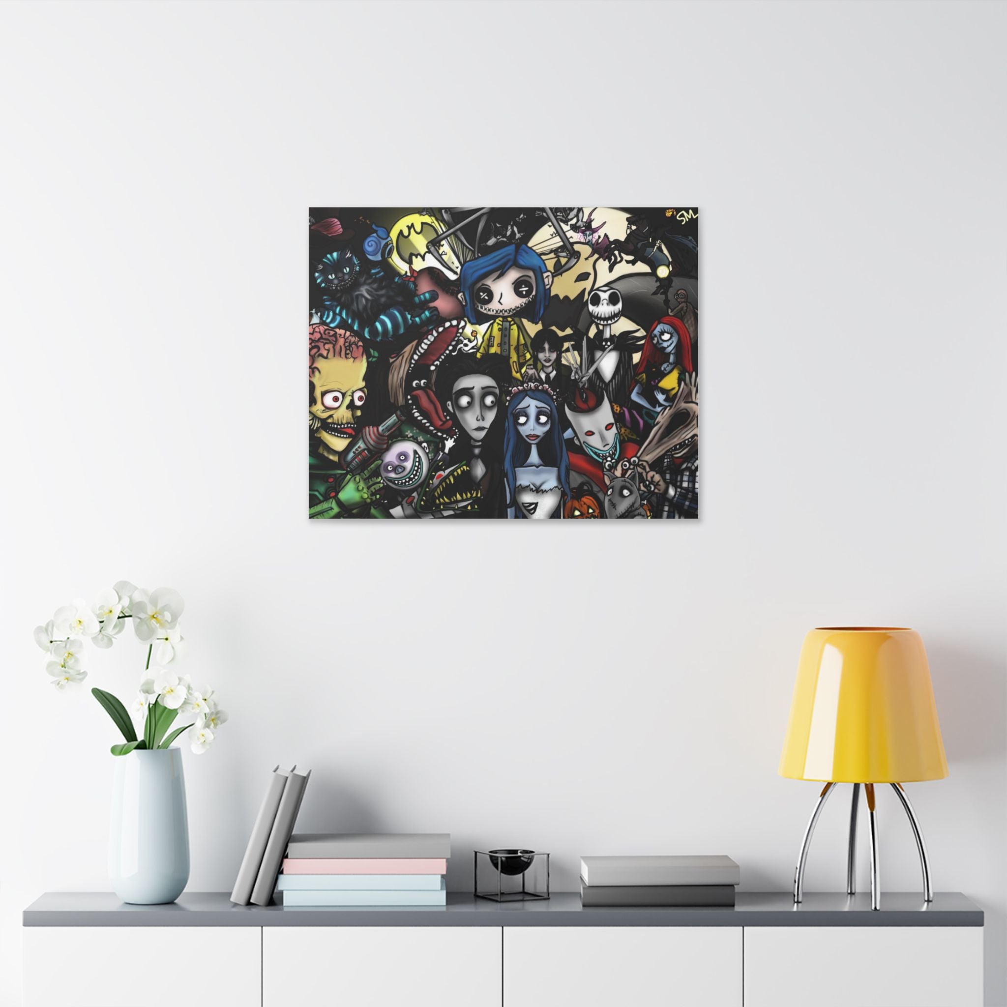 Tim Burton Character Collage Stretched Canvas | Nightmare Before Christmas, Corpse Bride & More