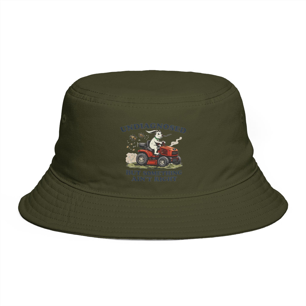 Undiagnosed But Something Aint Right Bucket Hat | Funny Vintage Lawn Mower Design
