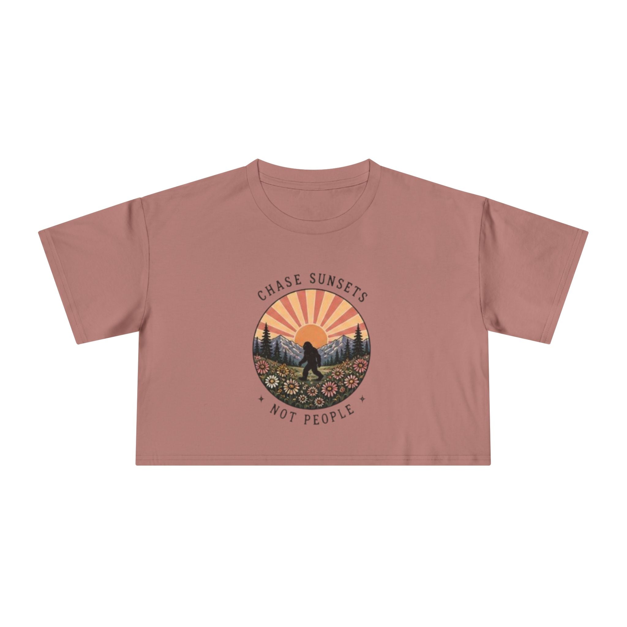 Crop Tee | "Chase Sunsets Not People" Retro Sunset Graphic