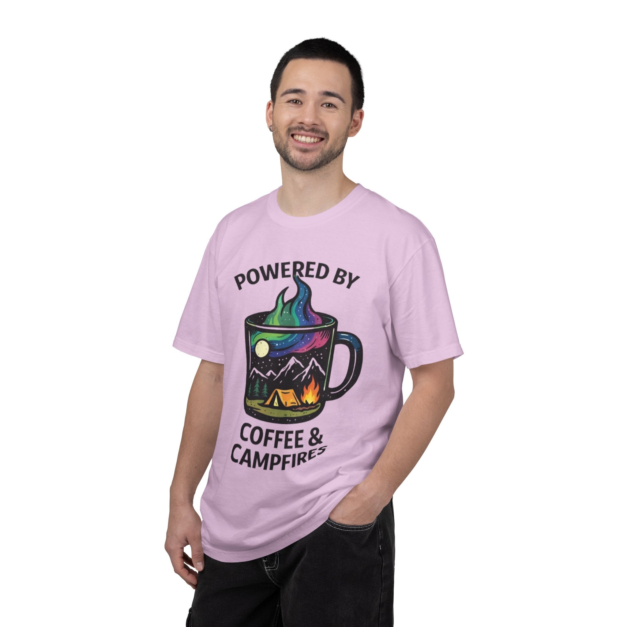 Powered by Coffee & Campfires T-shirt | Camping Mug Nature Graphic