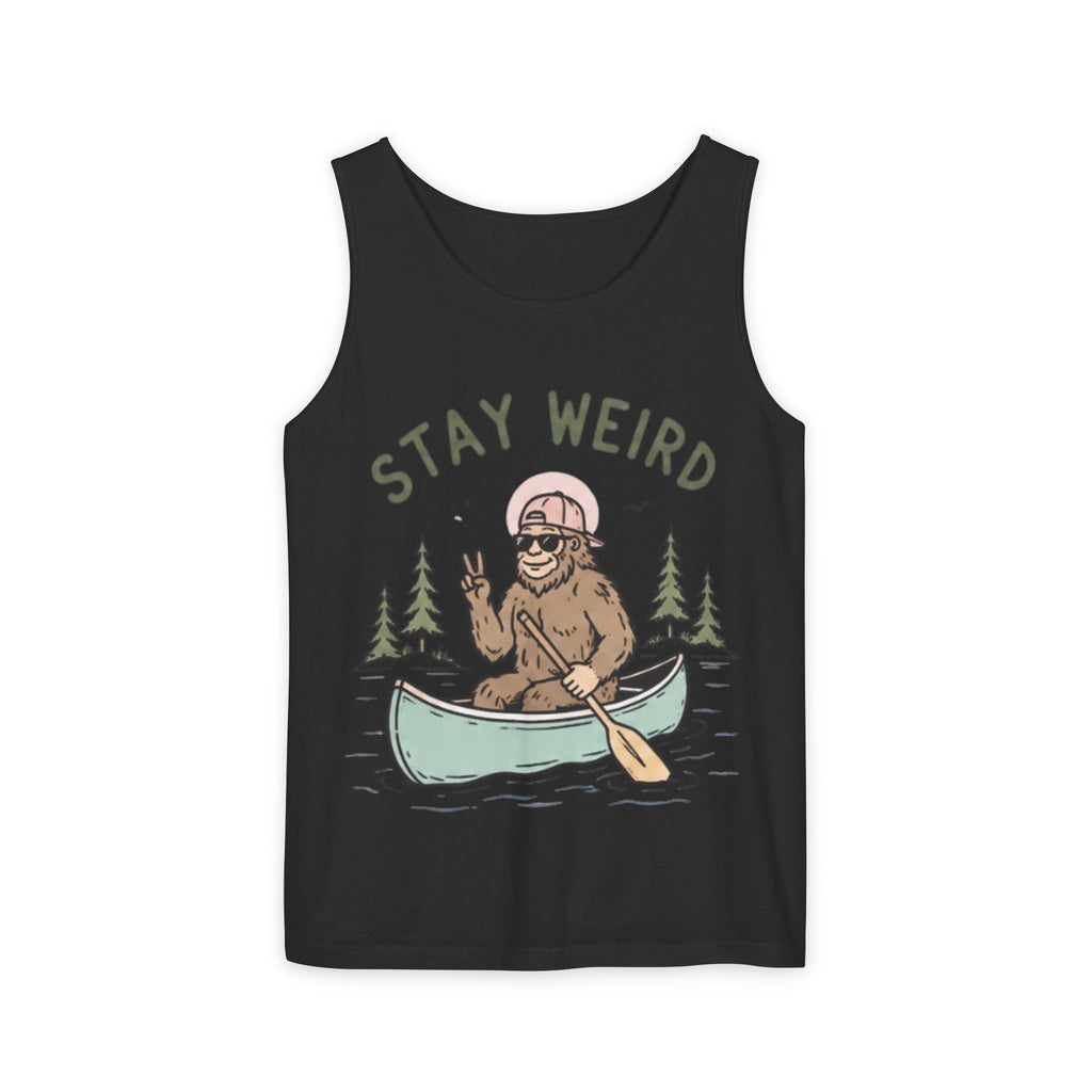 Stay Weird Bigfoot Tank Top | Funny Sasquatch Canoe Graphic Tank