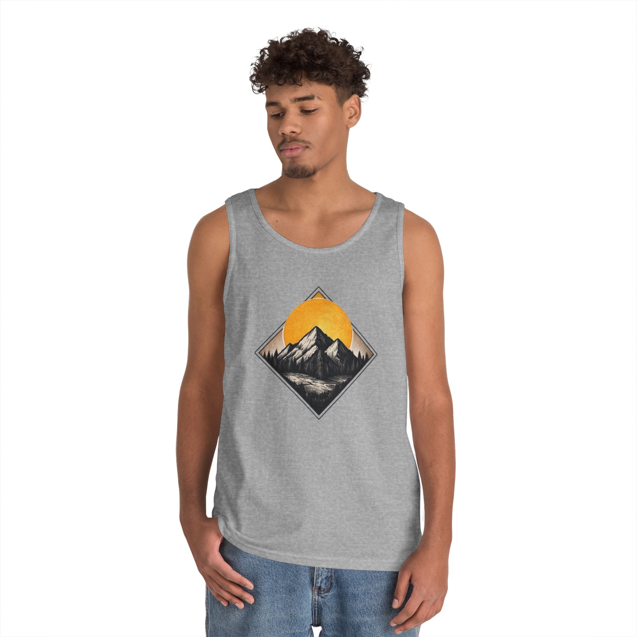 Mountain Explorer Tank Top | Retro Sunset Mountain Graphic