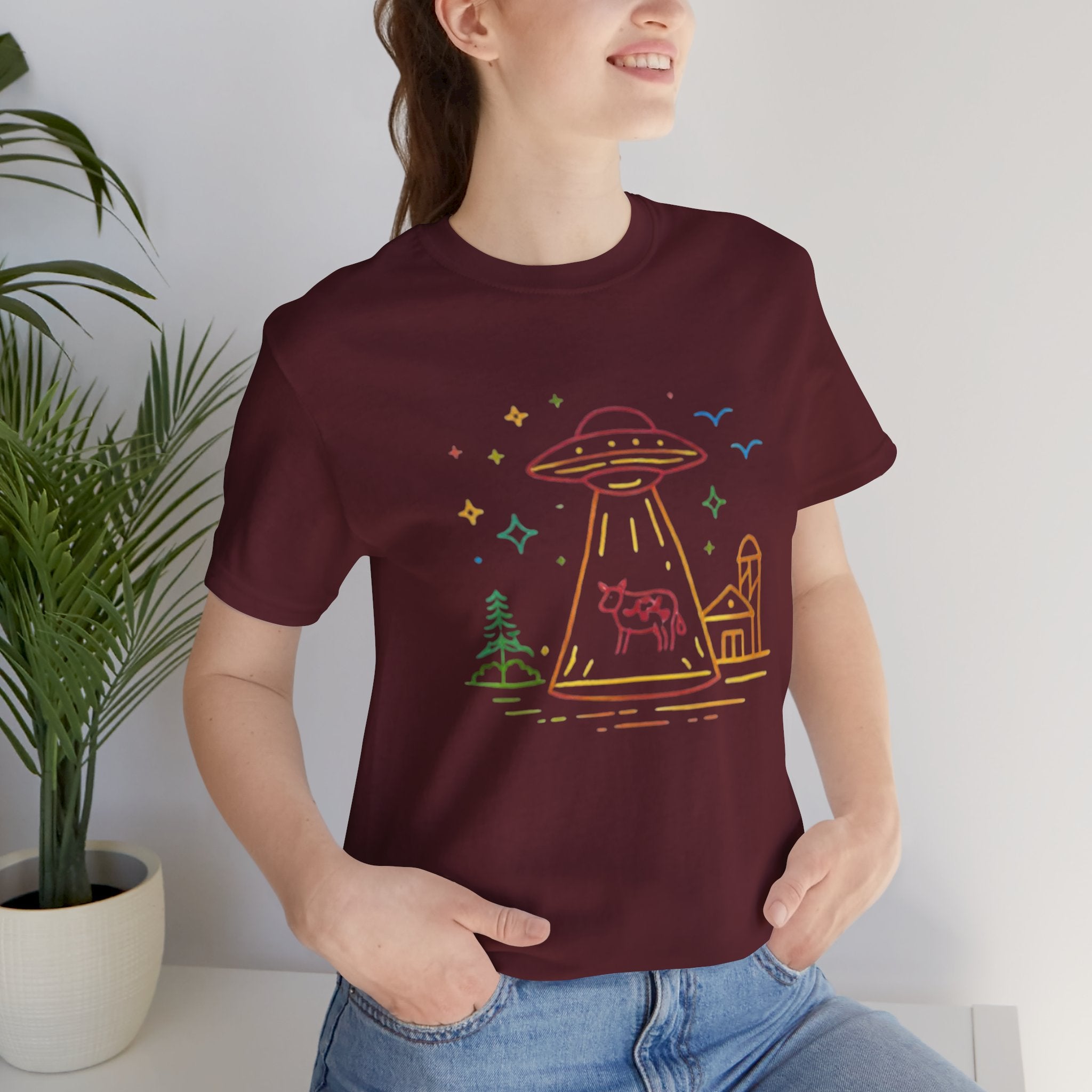 Alien Cow Abduction T-Shirt | Cute Pastel UFO Farm Graphic Tee