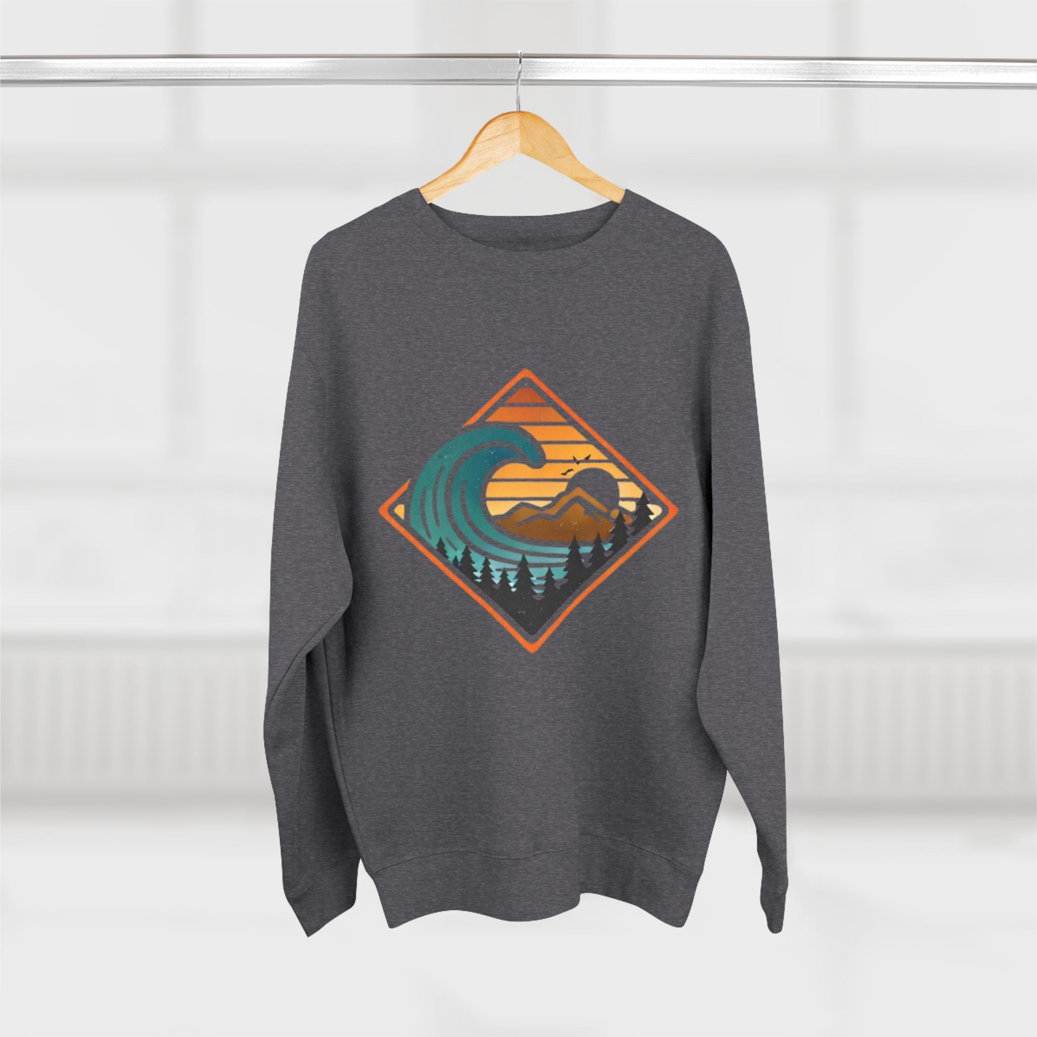 Surf Wave Mountain Badge sweatshirt | Retro Ocean Sunset Crewneck