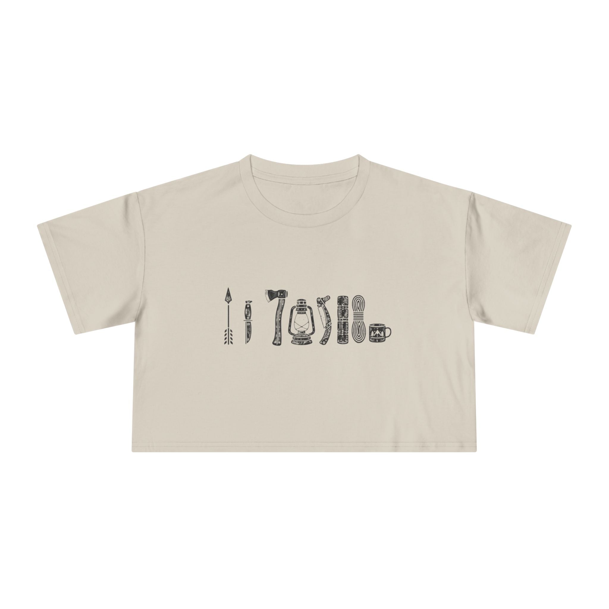 Crop Tee | Minimalist Vintage Camping Gear Illustration