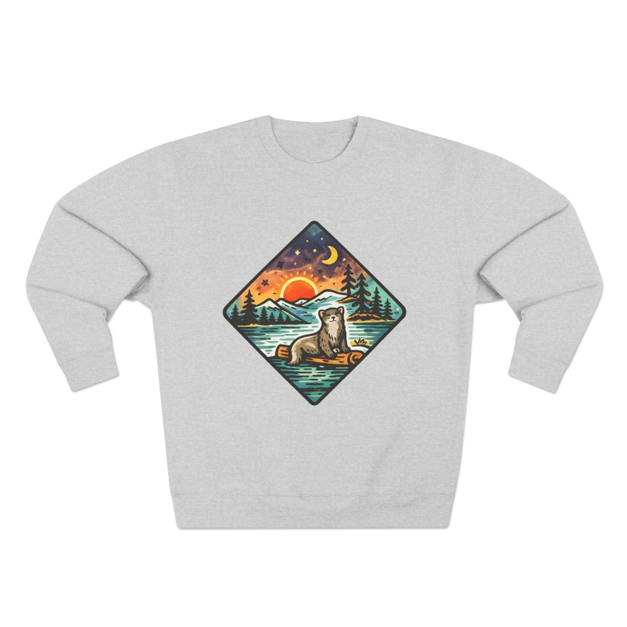 Otter Sunset Crewneck Sweatshirt | Retro Nature Graphic