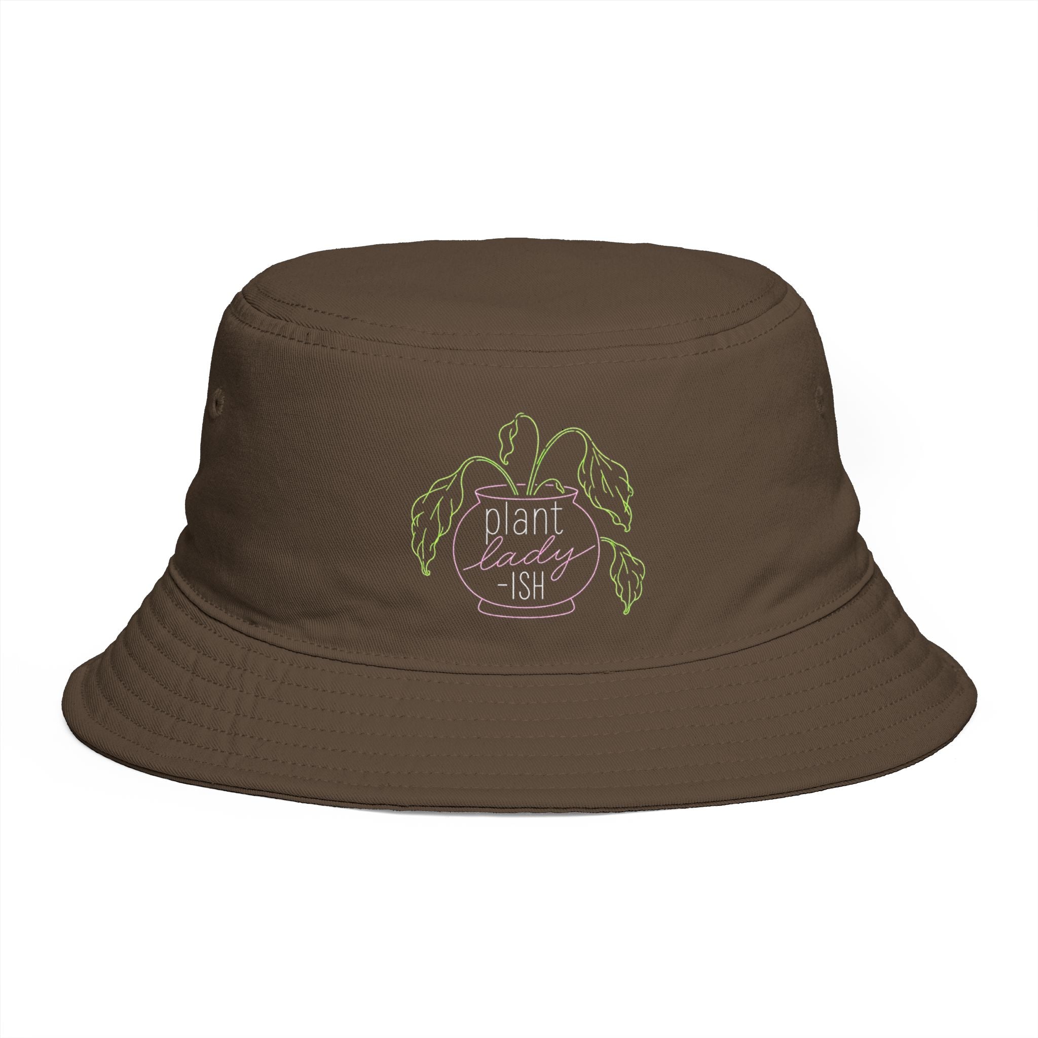 Plant Lady-ish Bucket Hat | Embroidered Green Leaf Garden Hat