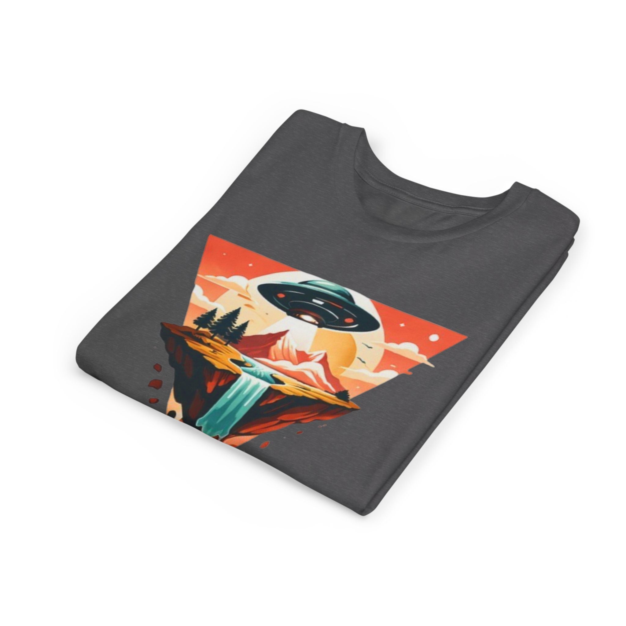 Youth Tee | UFO Mountain Landscape Graphic Tee | Alien Abduction Adventure