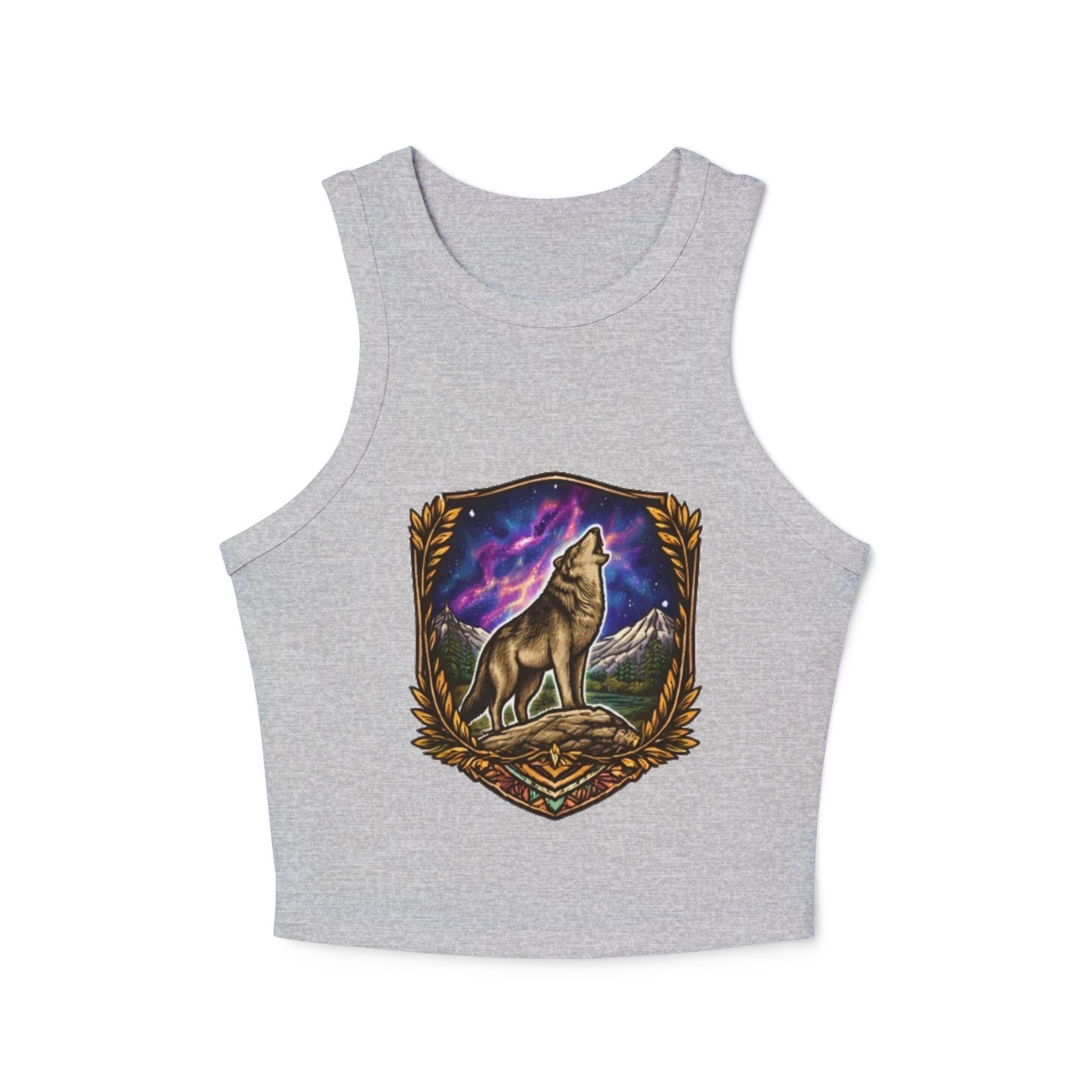 Wolf Crest Racer Tank Top | Northern Lights Graphic Crop Tank