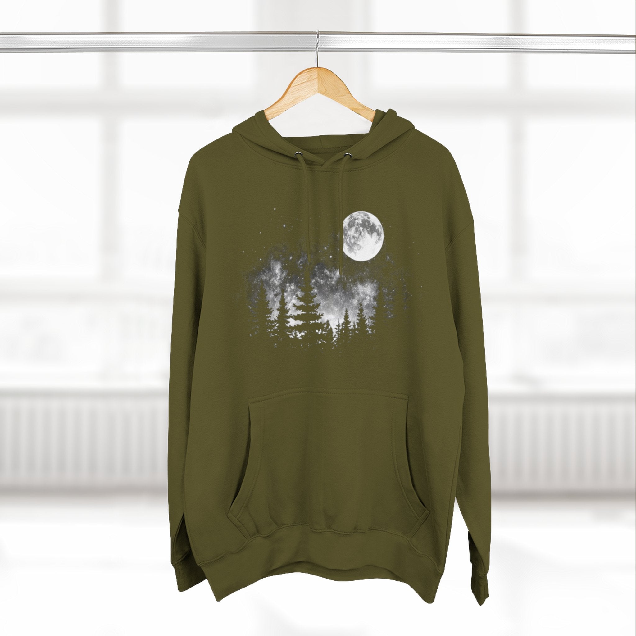 Moonlit Forest Hoodie | Moon & Pines Graphic Fleece Pullover