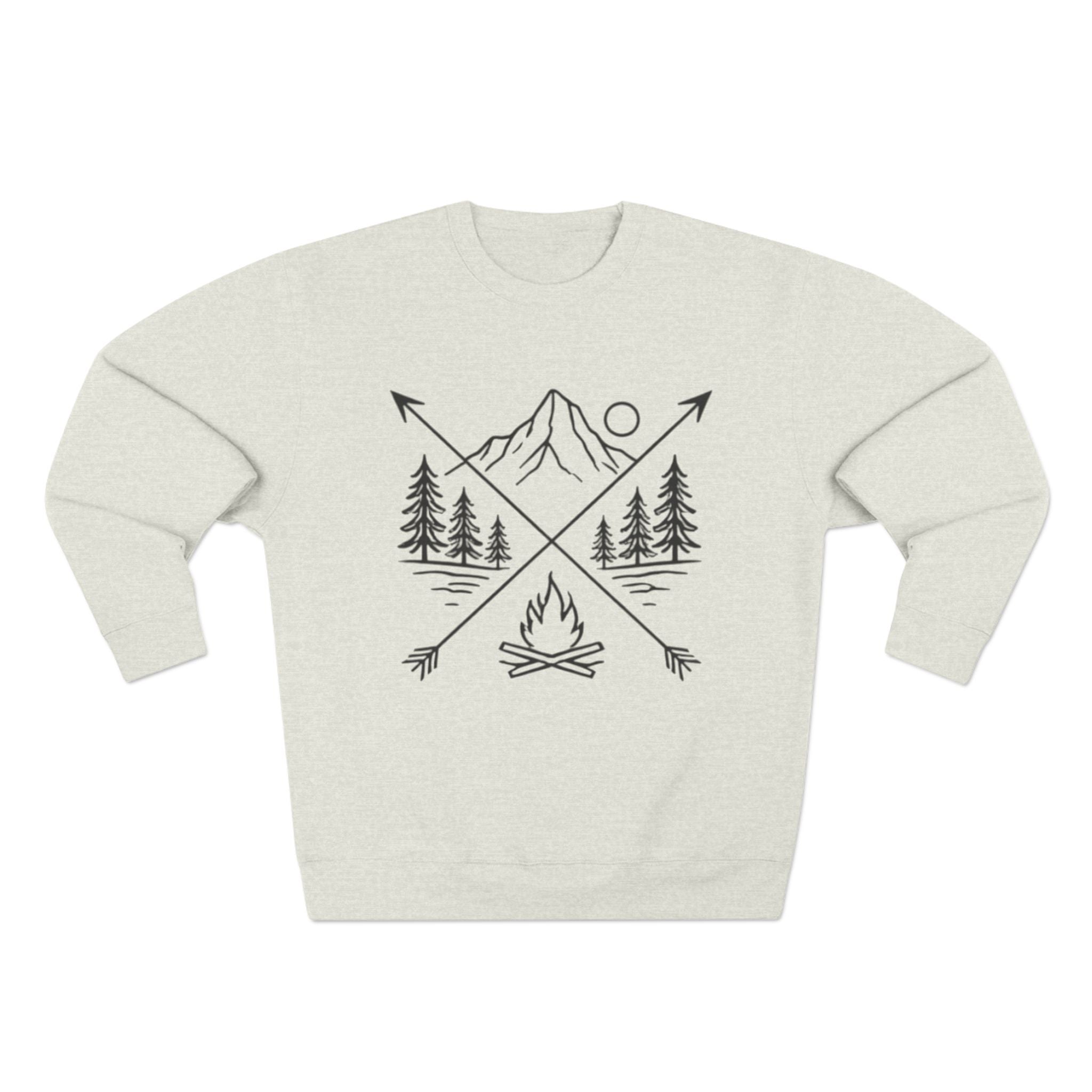 Outdoor Adventure Sweatshirt | Mountain, Trees & Campfire Graphic Crewneck
