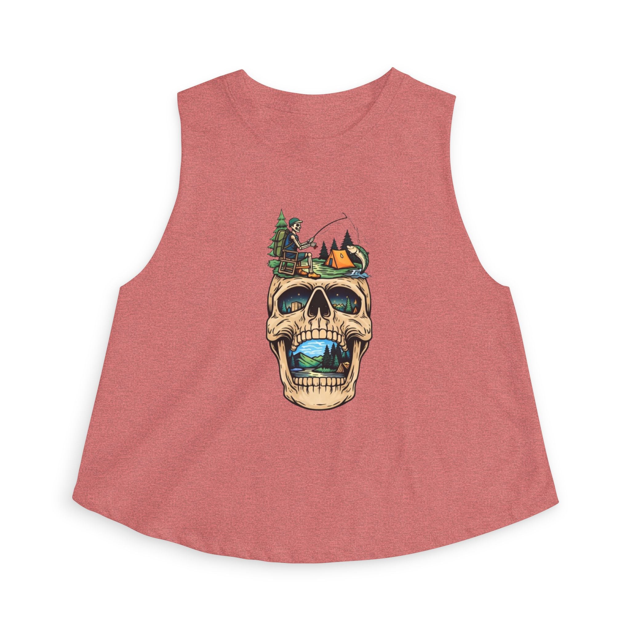 Skull Camping Fishing Crop Top | Adventure Outdoors Graphic Tank