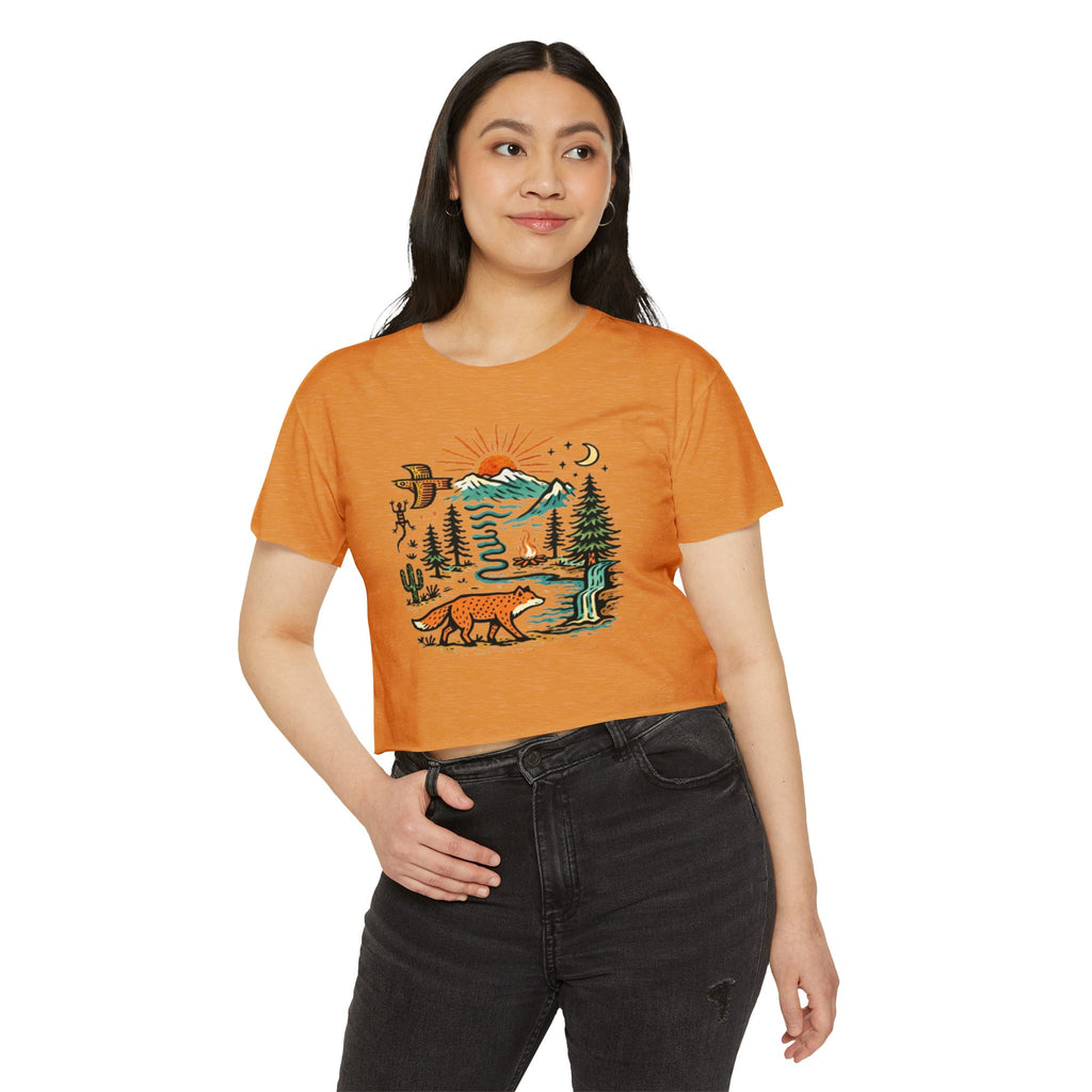 Wildlife Sunset Crop Top | Fox & Mountain Festival Tee