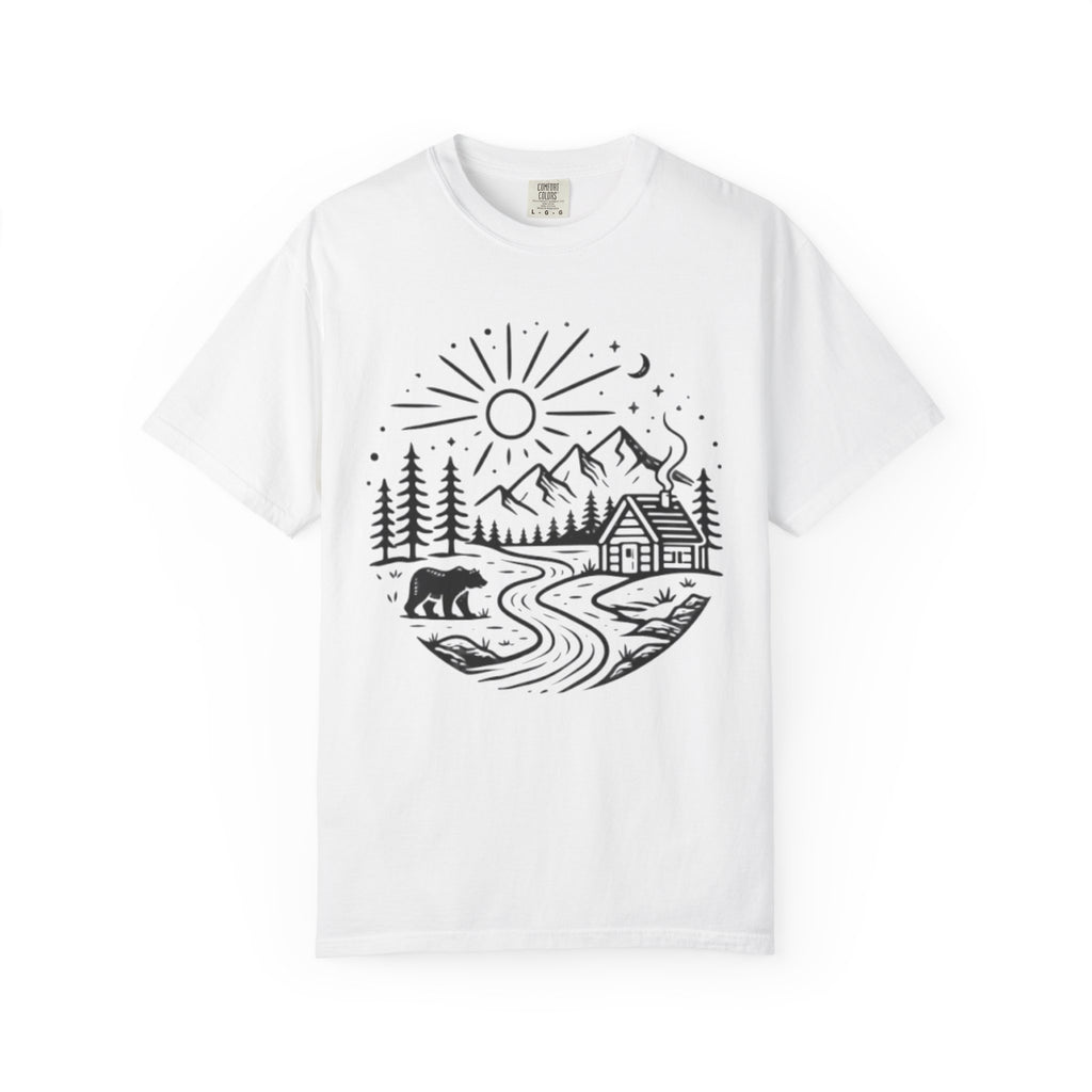 Nature Cabin T-Shirt | Scenic Mountain, River & Bear Outdoor Graphic Tee