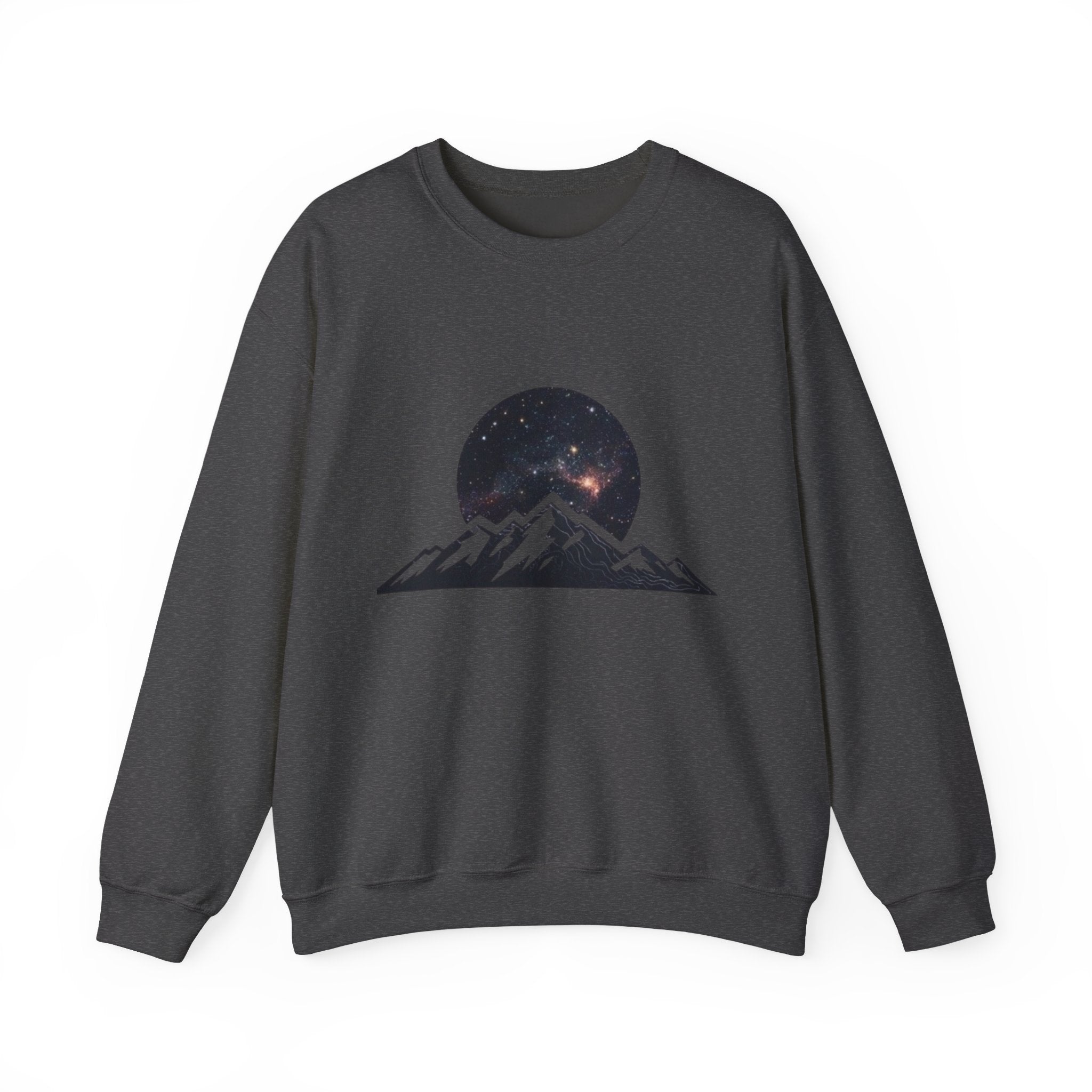 Mountain Night Crewneck Sweatshirt | Galaxy Moon & Peaks Graphic