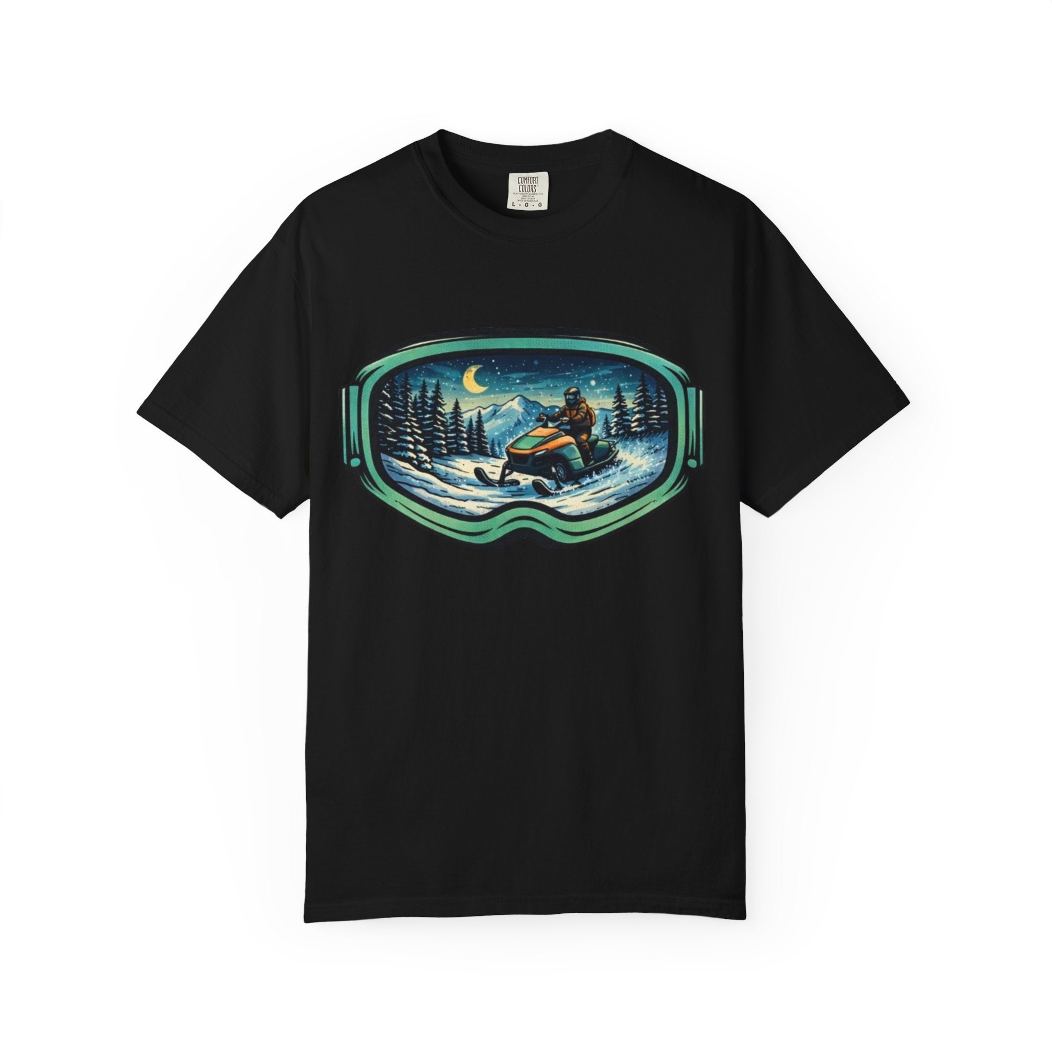 Snowmobile Goggles Graphic T-Shirt | Night Ride Winter Scene