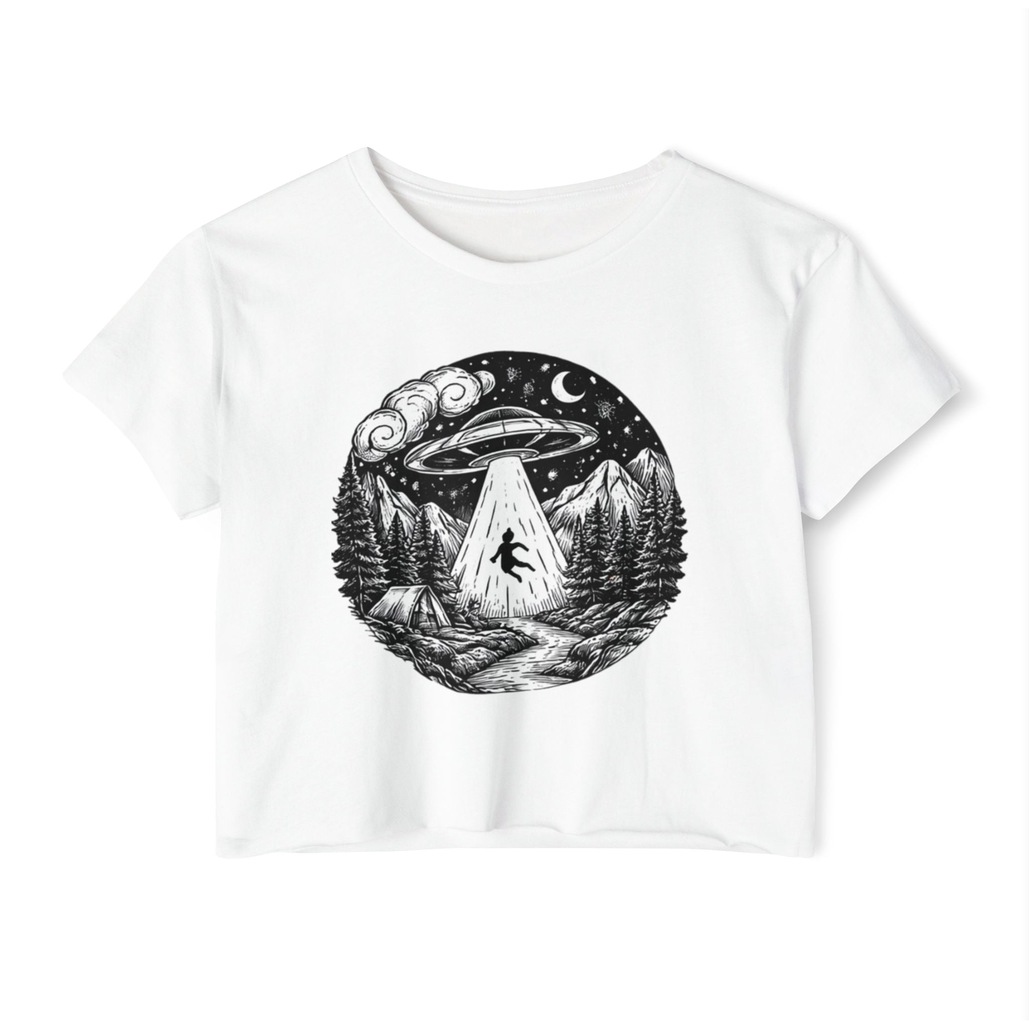 Crop Top | UFO Abduction Night Sky Graphic Women's Festival Crop