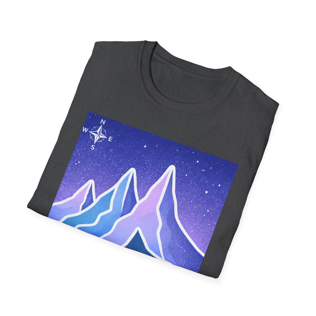Mountain Night Graphic Tee | Purple Blue Retro Starry Landscape T-Shirt