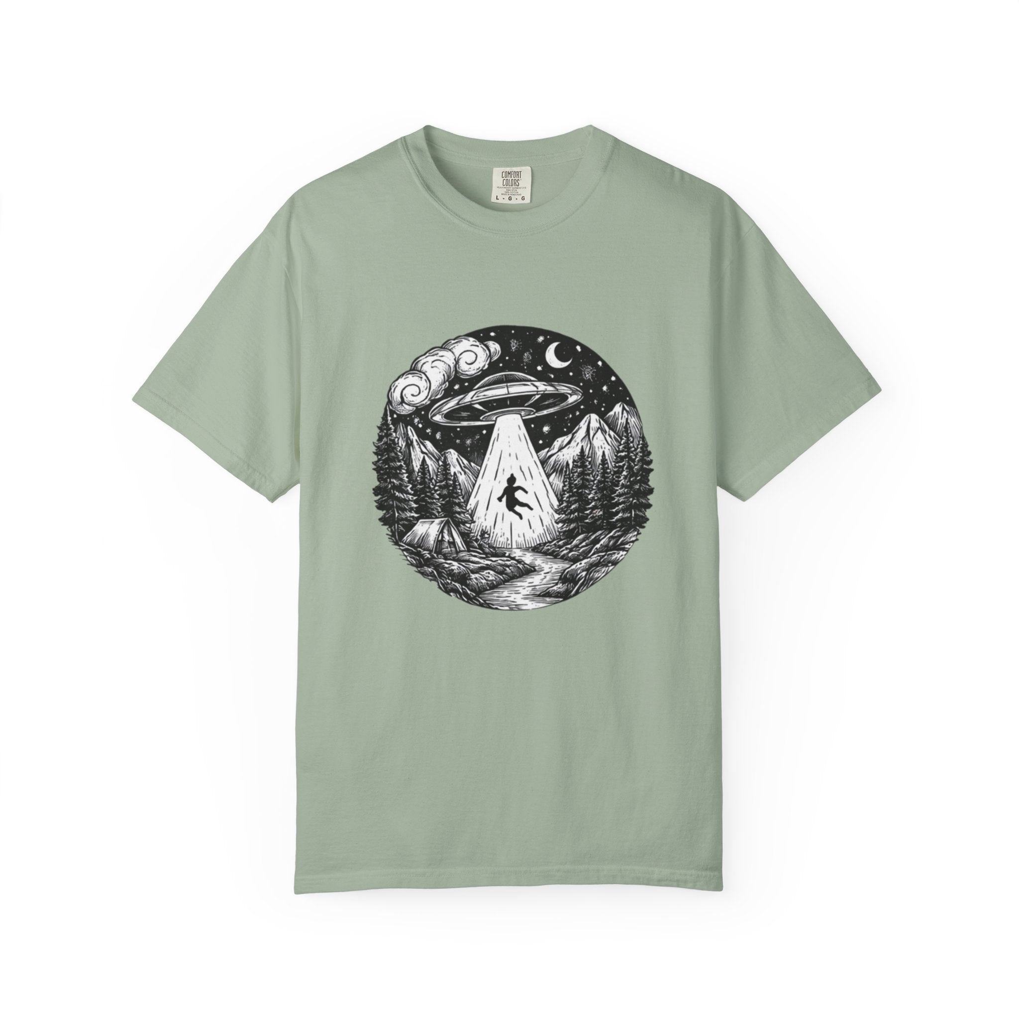 Alien Abduction Forest T-Shirt | Retro UFO Nature Graphic Tee