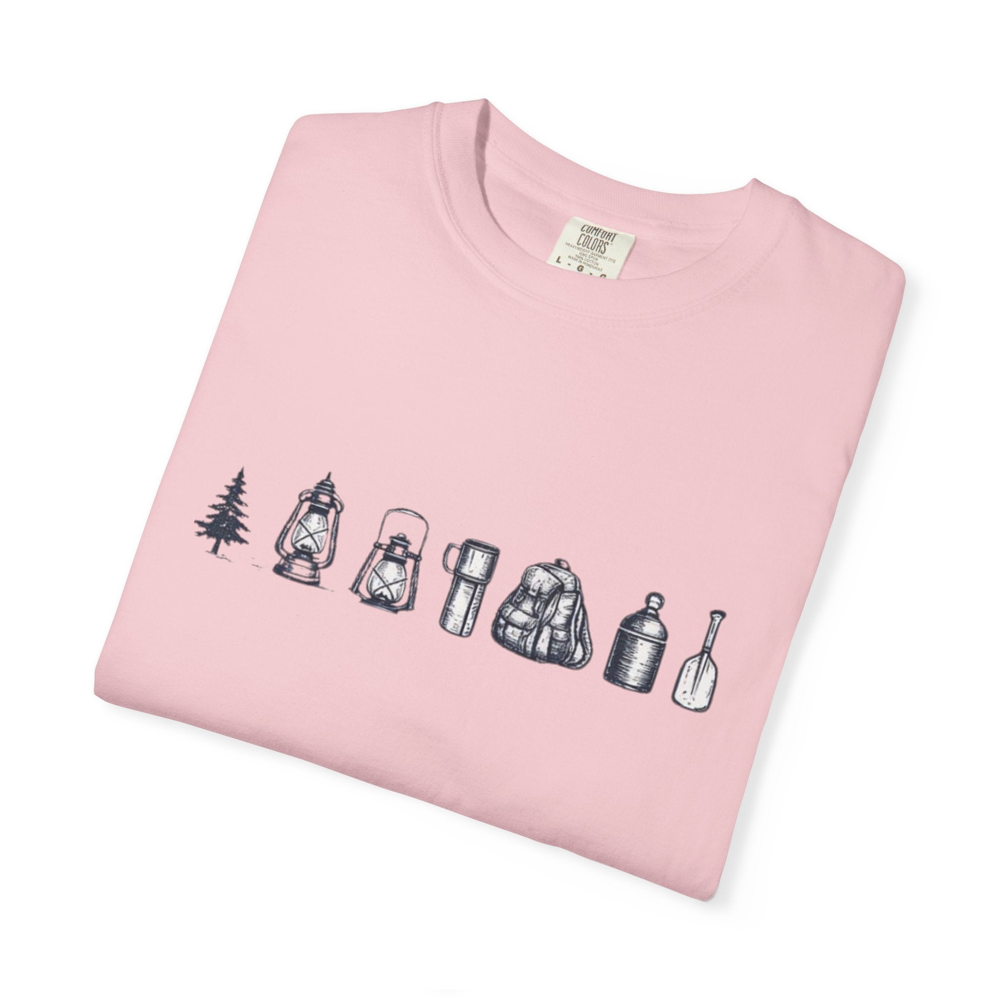 Camping Icons T-Shirt | Minimal Outdoor Gear Line Art Tee