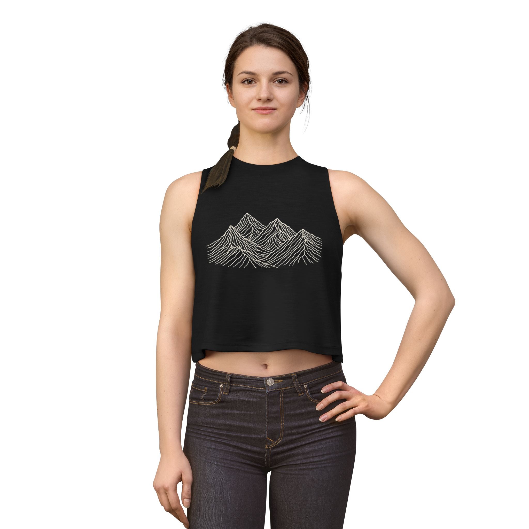 Mountain Line Art Crop Top | Women's Scenic Graphic Tank for Outdoor Lovers