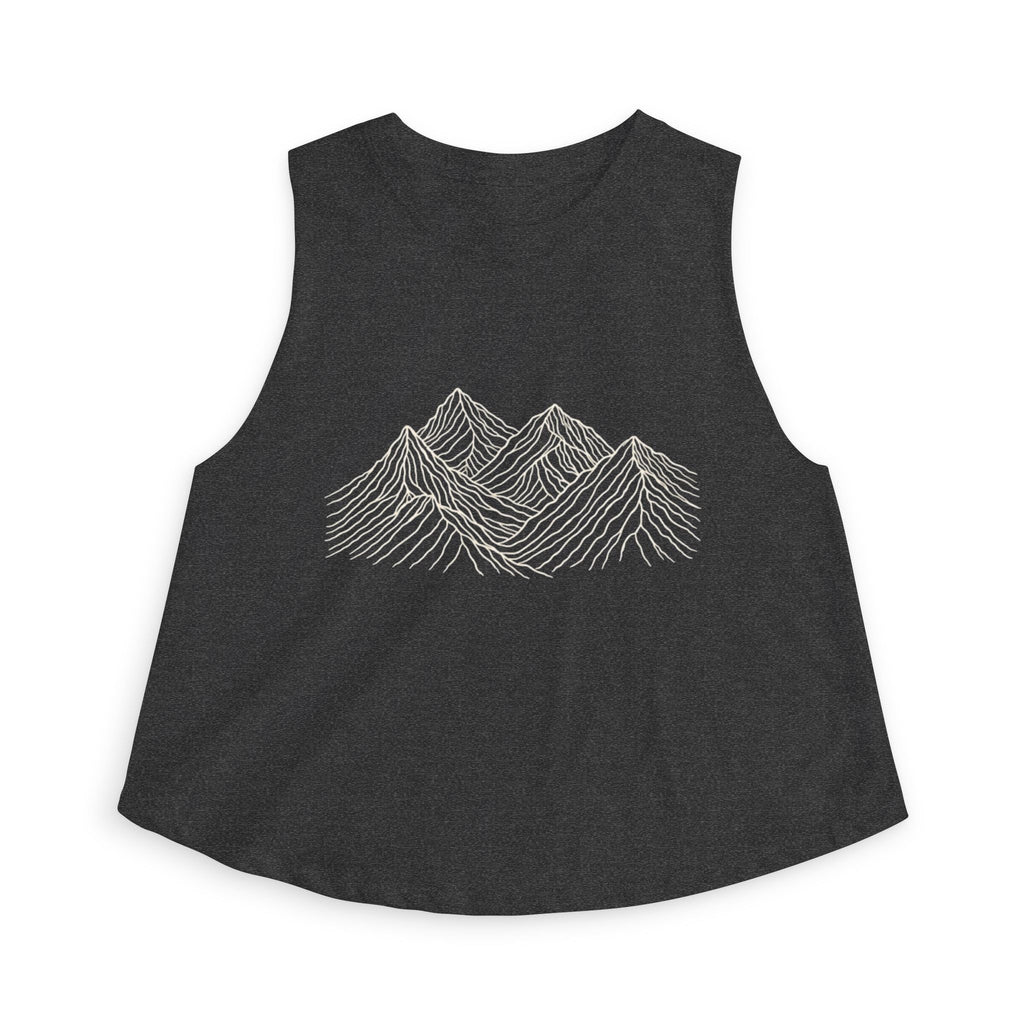 Mountain Line Art Crop Top | Women's Scenic Graphic Tank for Outdoor Lovers