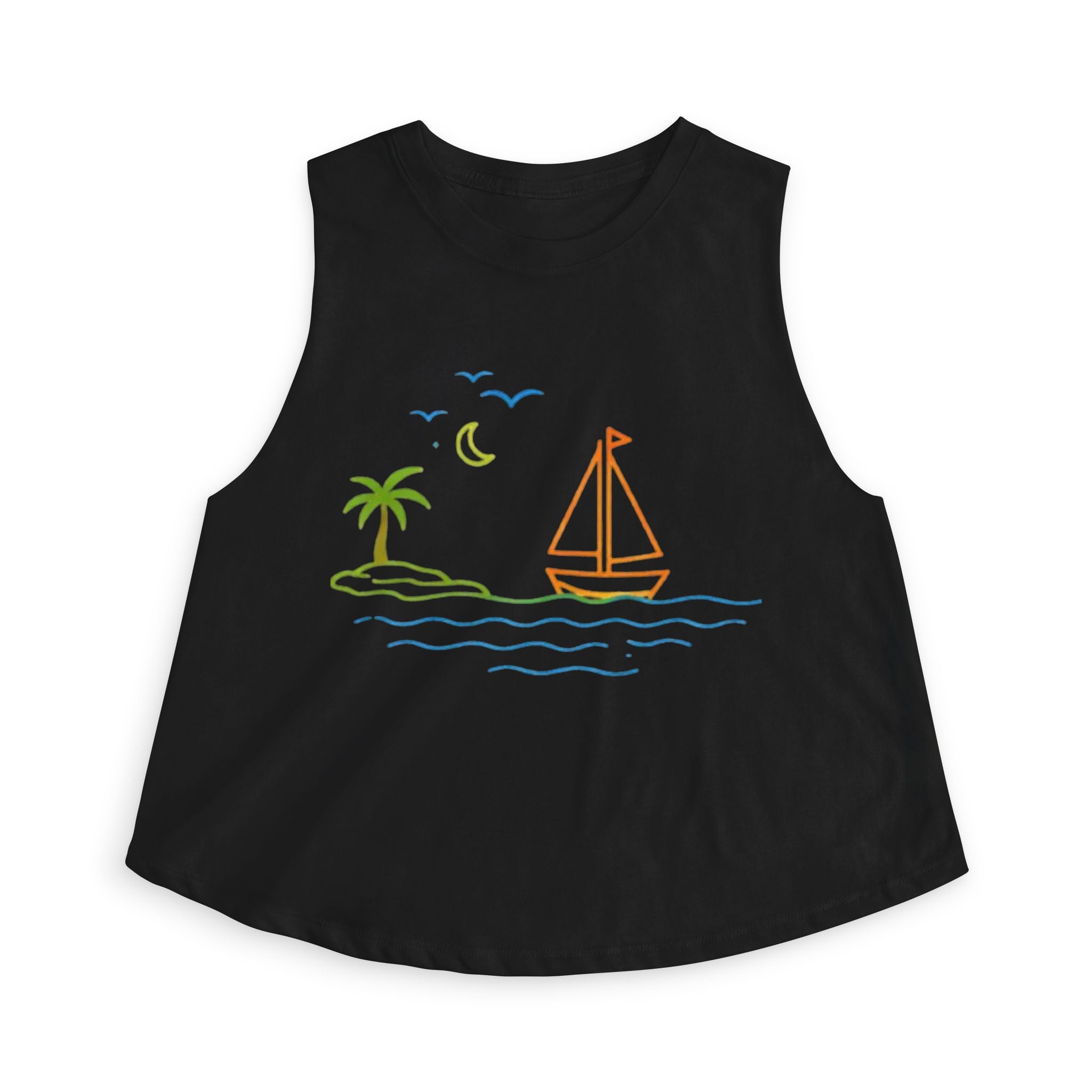 Sailboat Beach Crop Top | Minimal Line Art Summer Tank