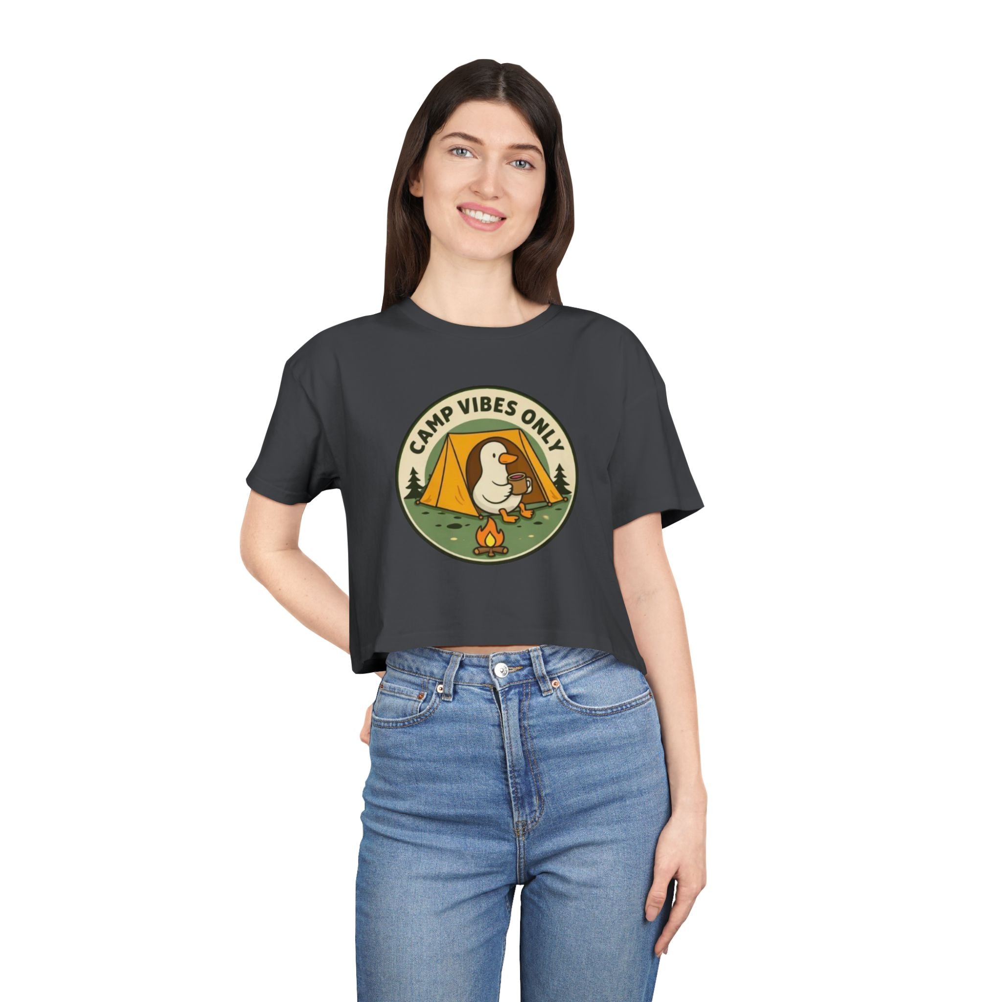 Camp Vibes Only Crop Tee | Cute Camping Goose Graphic