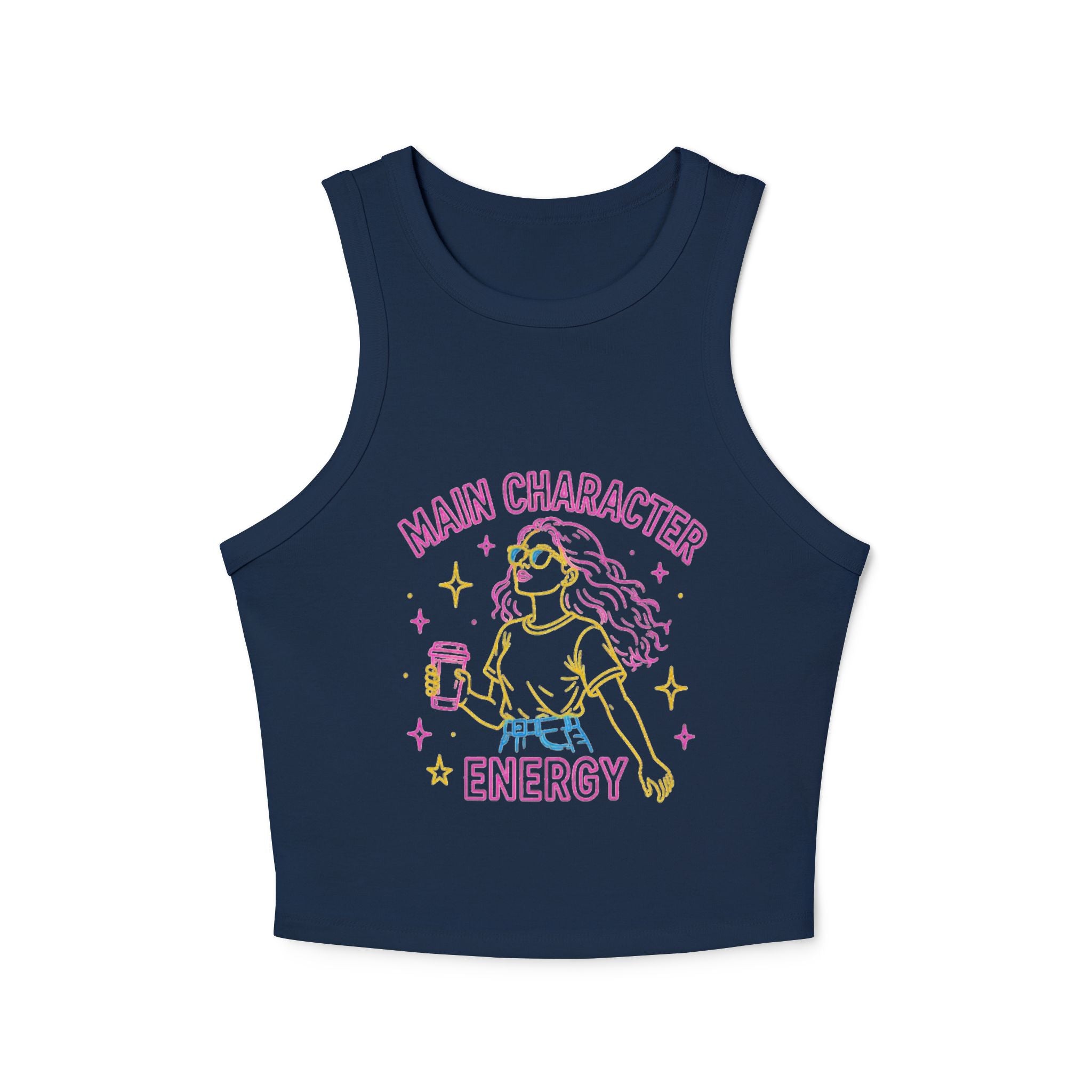 Main Character Energy Crop Tank Top | Womens Graphic Rib Racer