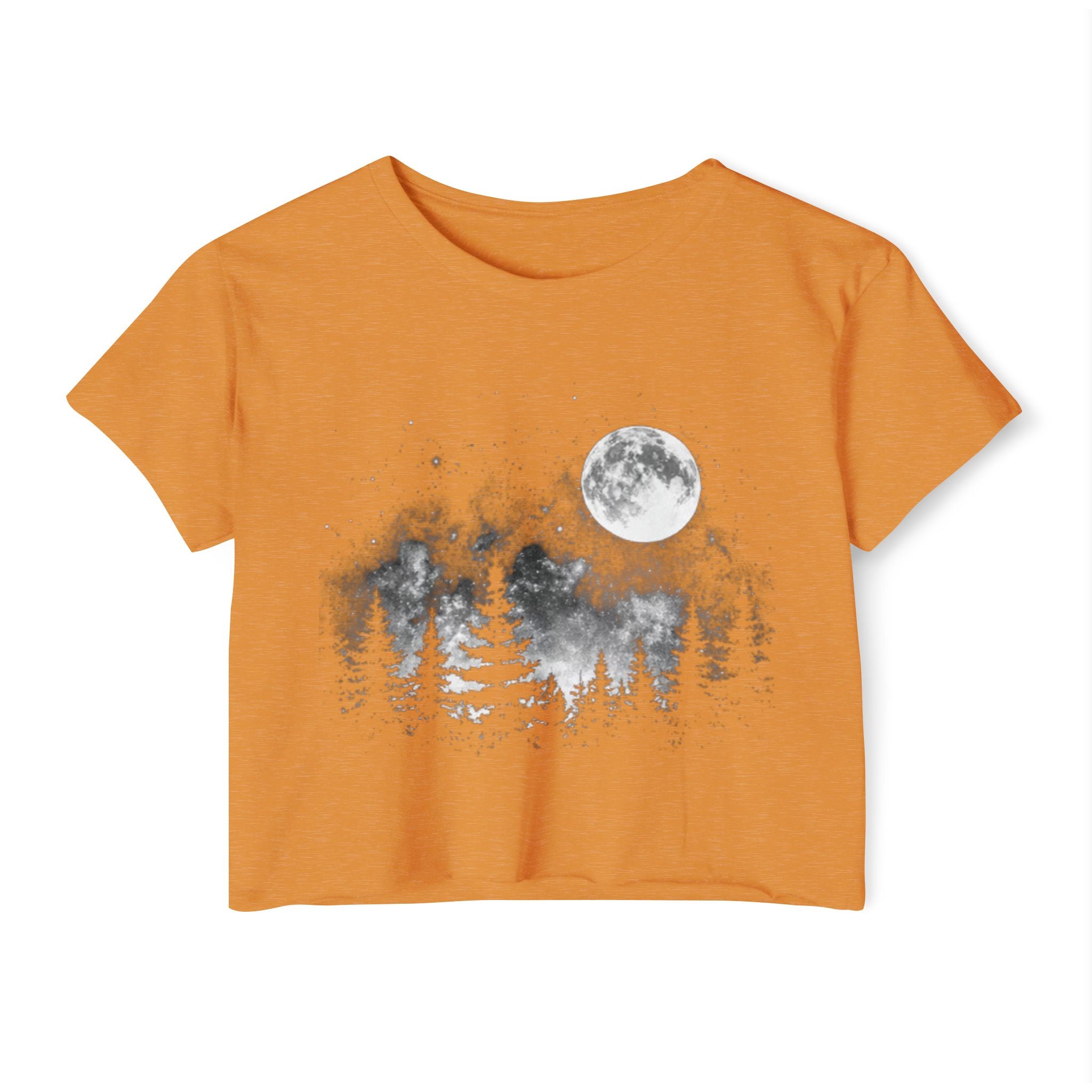 Moonlit Forest Crop Top | Women's Festival Moon & Pine Tree Graphic