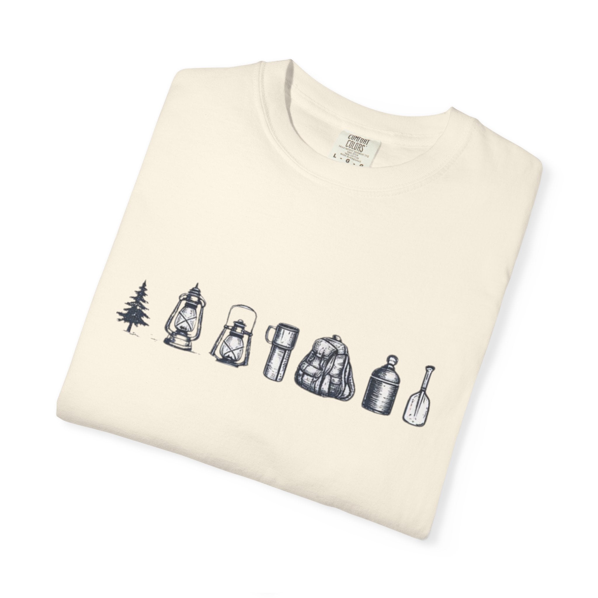 Camping Icons T-Shirt | Minimal Outdoor Gear Line Art Tee