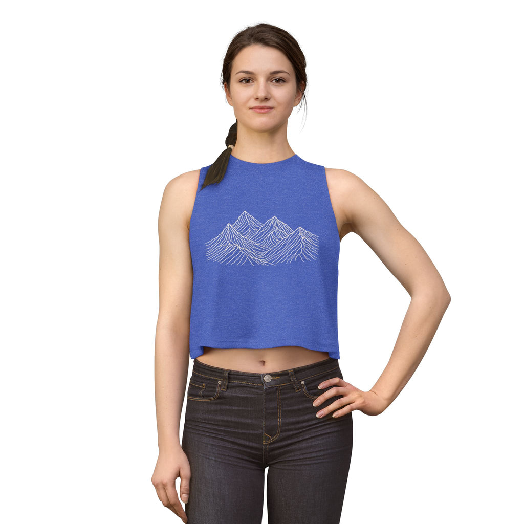 Mountain Line Art Crop Top | Women's Scenic Graphic Tank for Outdoor Lovers