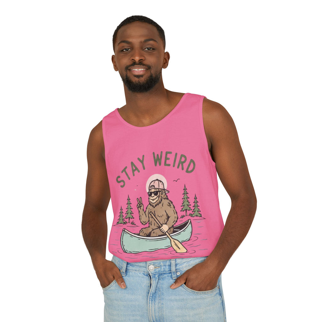 Stay Weird Bigfoot Tank Top | Funny Sasquatch Canoe Graphic Tank