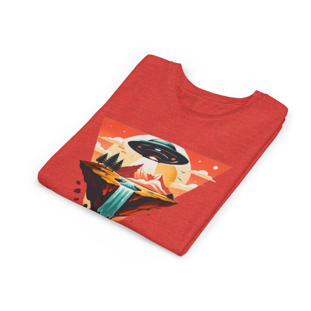 Youth Tee | UFO Mountain Landscape Graphic Tee | Alien Abduction Adventure