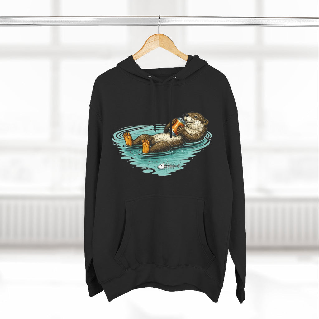 Otter Floating Graphic Hoodie | Relaxing Sea Otter with Beer Pullover