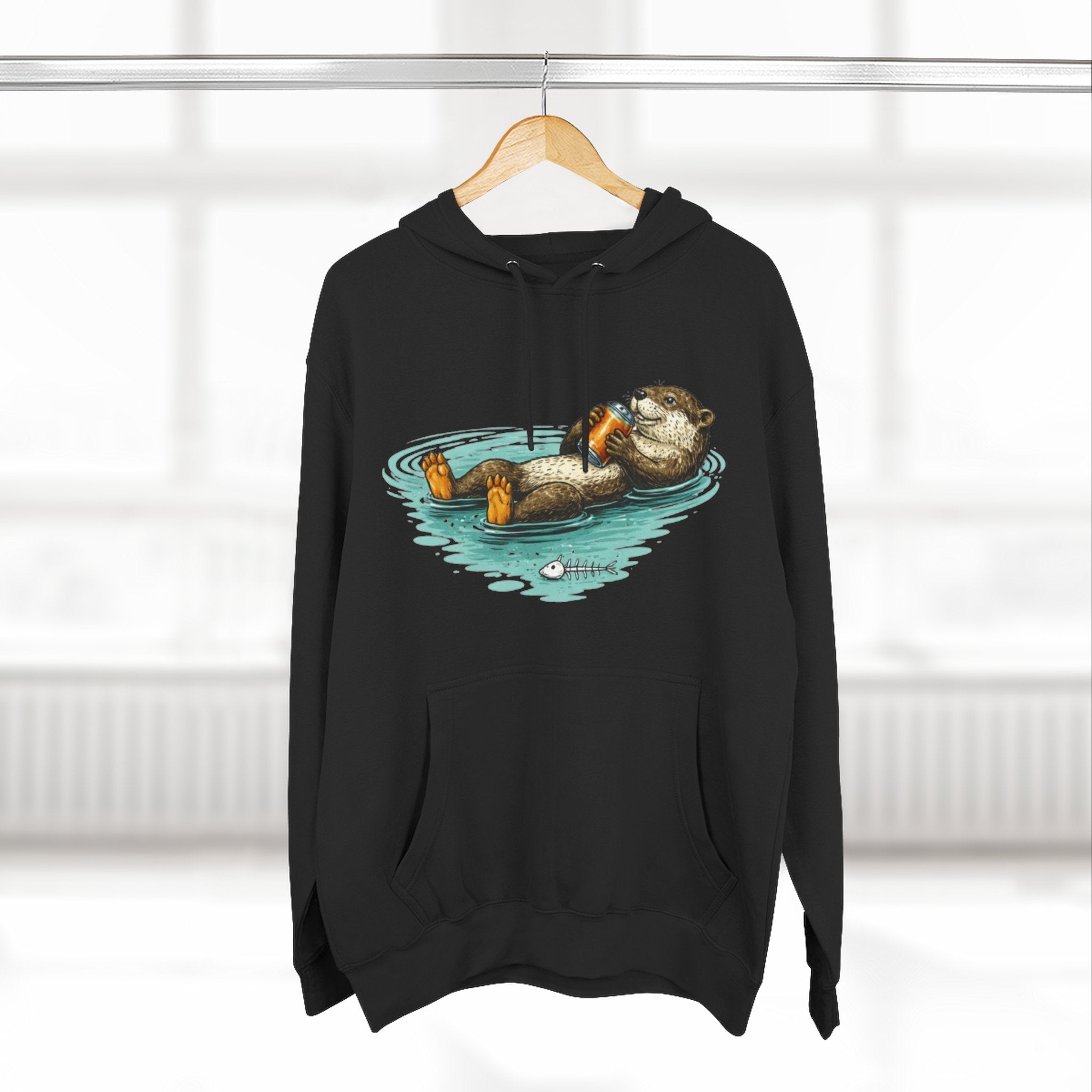 Otter Floating Graphic Hoodie | Relaxing Sea Otter with Beer Pullover