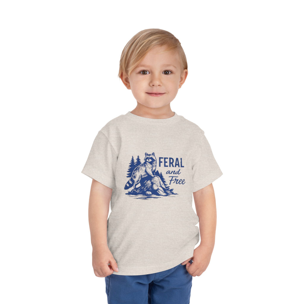 Toddler Tee | "Feral and Free" Raccoon Forest Graphic