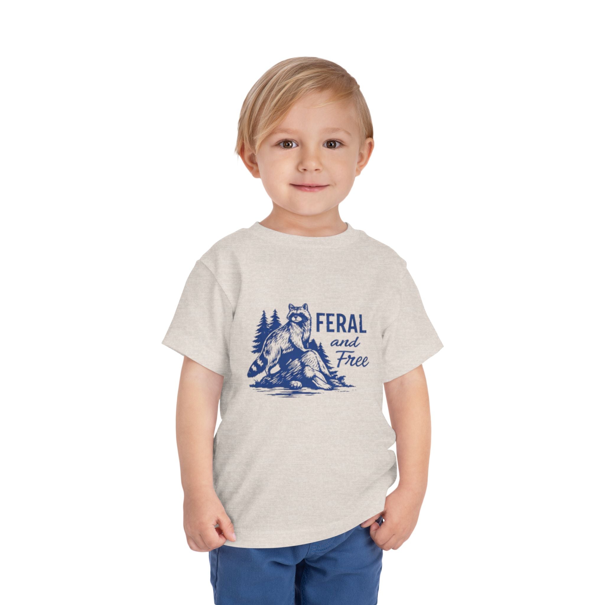 Toddler Tee | "Feral and Free" Raccoon Forest Graphic