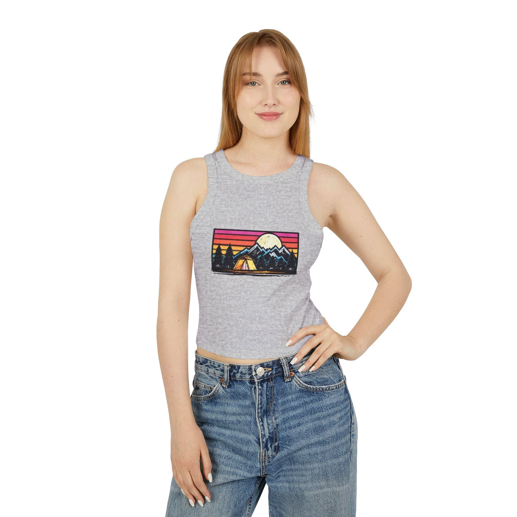 Womens Racer Tank Top | Vintage Sunset Camping Graphic