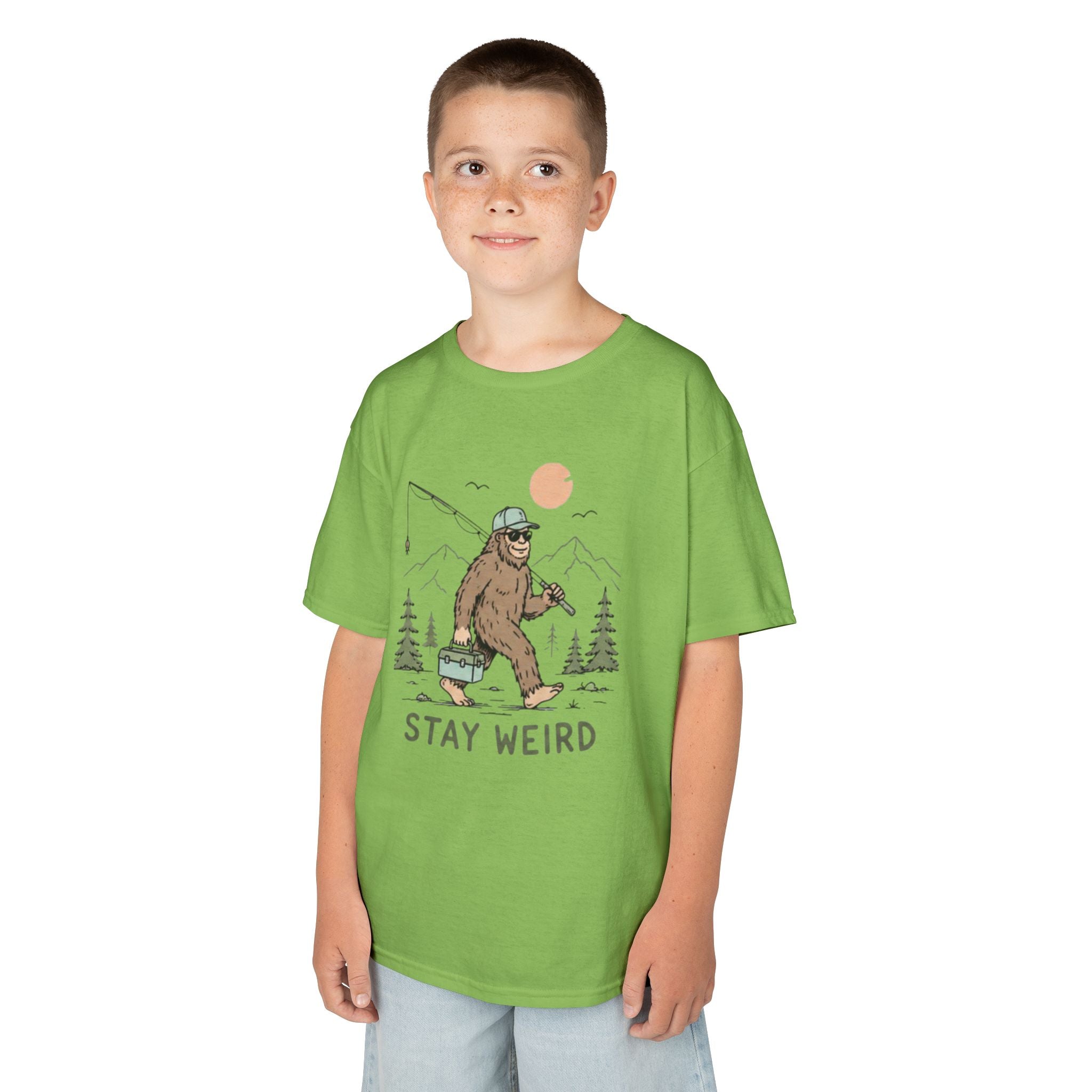 Kids Tee | Stay Weird Bigfoot Fishing