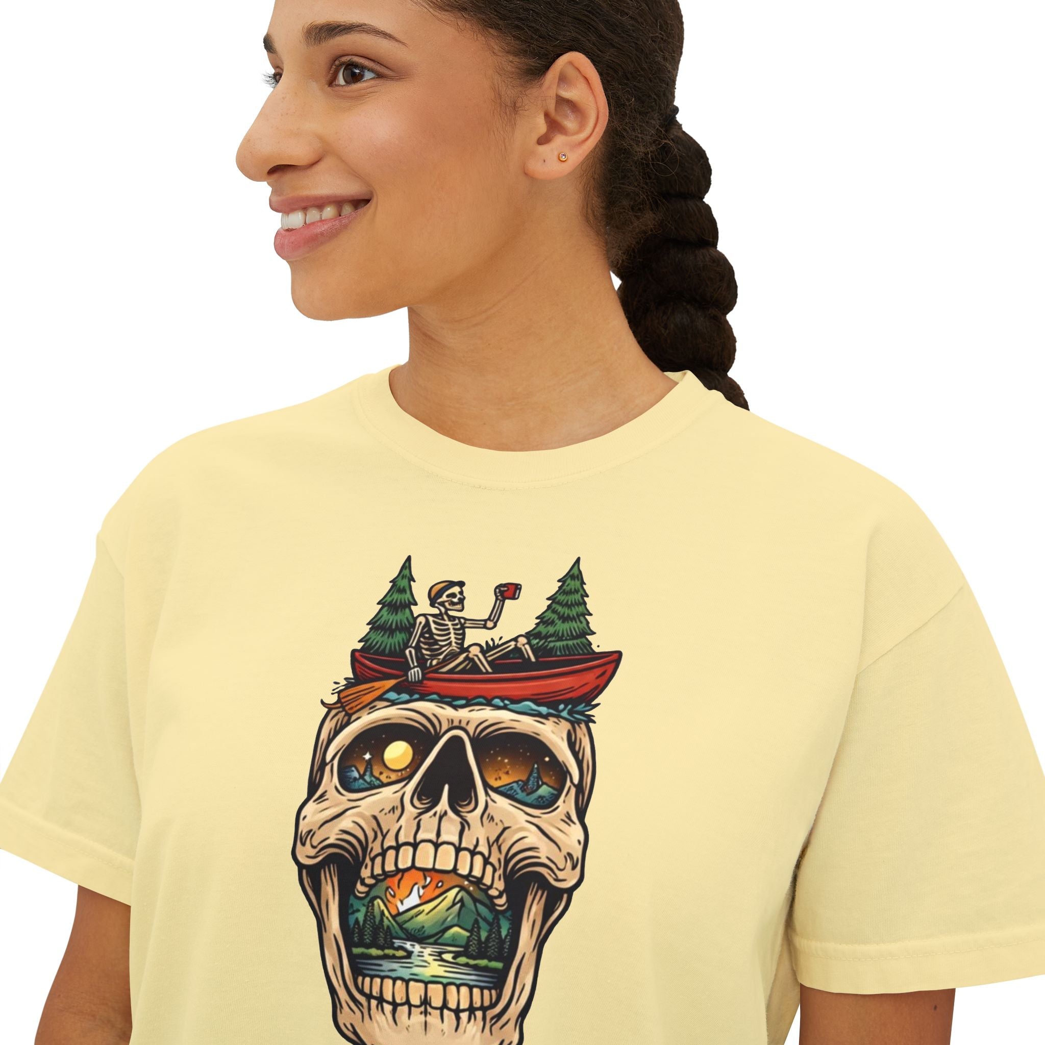 Skull Canoe Graphic Tee | Adventure Outdoors Women's Boxy T-Shirt